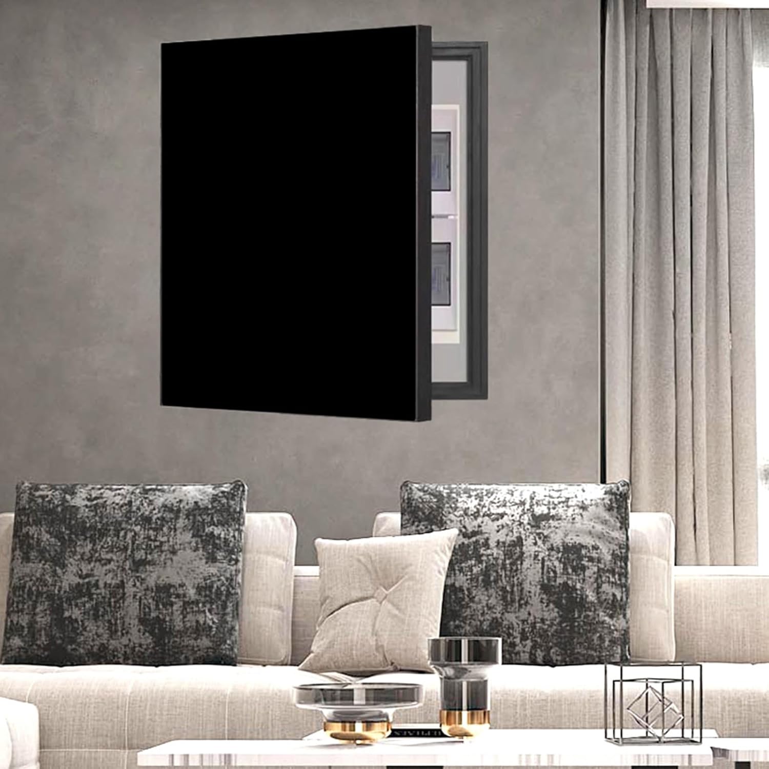 Decorative Fuse Box Cover Cabinet - Solid Black Circuit Breaker Panel with Flip-Up Meter Switch, 60x70cm for Hiding Electric Meter Box - Stylish Wall Covering