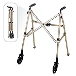 Stander Space Saver Walker, Lightweight Folding Rolling Mobility Aid for Seniors & Adults, Compact 2-Wheel Disability Device with 6-inch Wheels & Ski Glides for Walking Support, Desert Sand