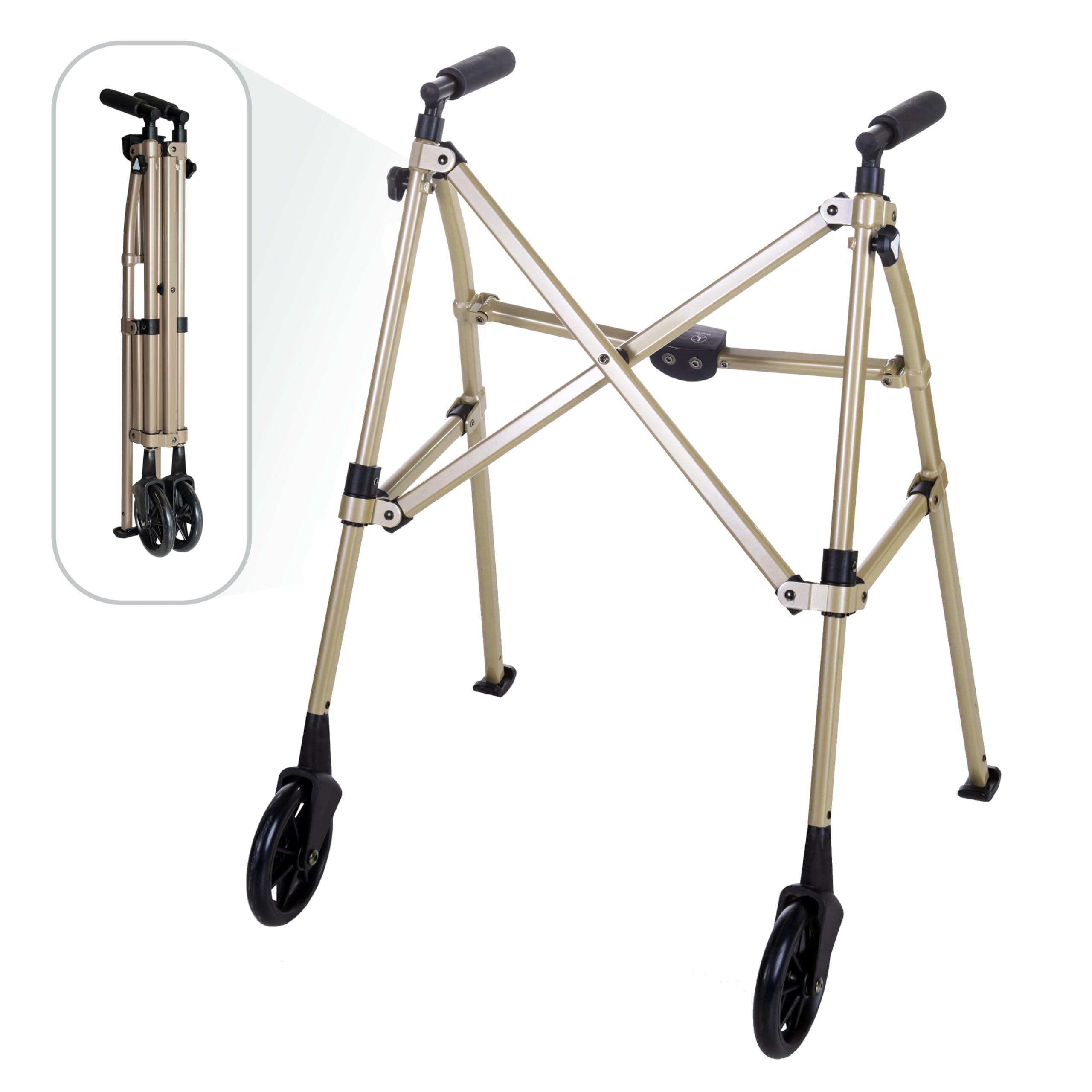 Able Life Space Saver Walker - Lightweight, Foldable Rolling Mobility Support for Adults, Seniors, and Elderly - Compact Travel Walker With 6-inch Wheels and Ski Glides, Desert Sand