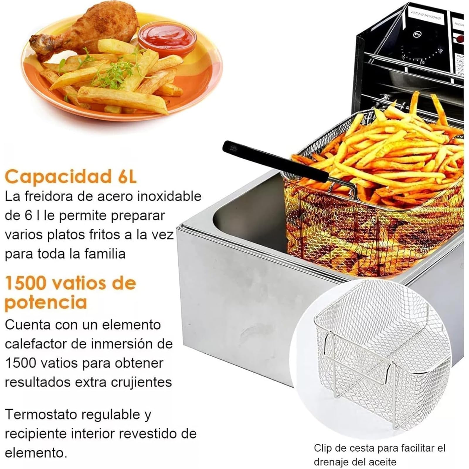 Friggitrice Elettrica da Banco da 6 Litri, Friggitrici Commerciali da 1500 W con Cestello di Scarico E Coperchio per Uso Ristorante per Patatine Fritte, Ciambelle al Tacchino, Cucina