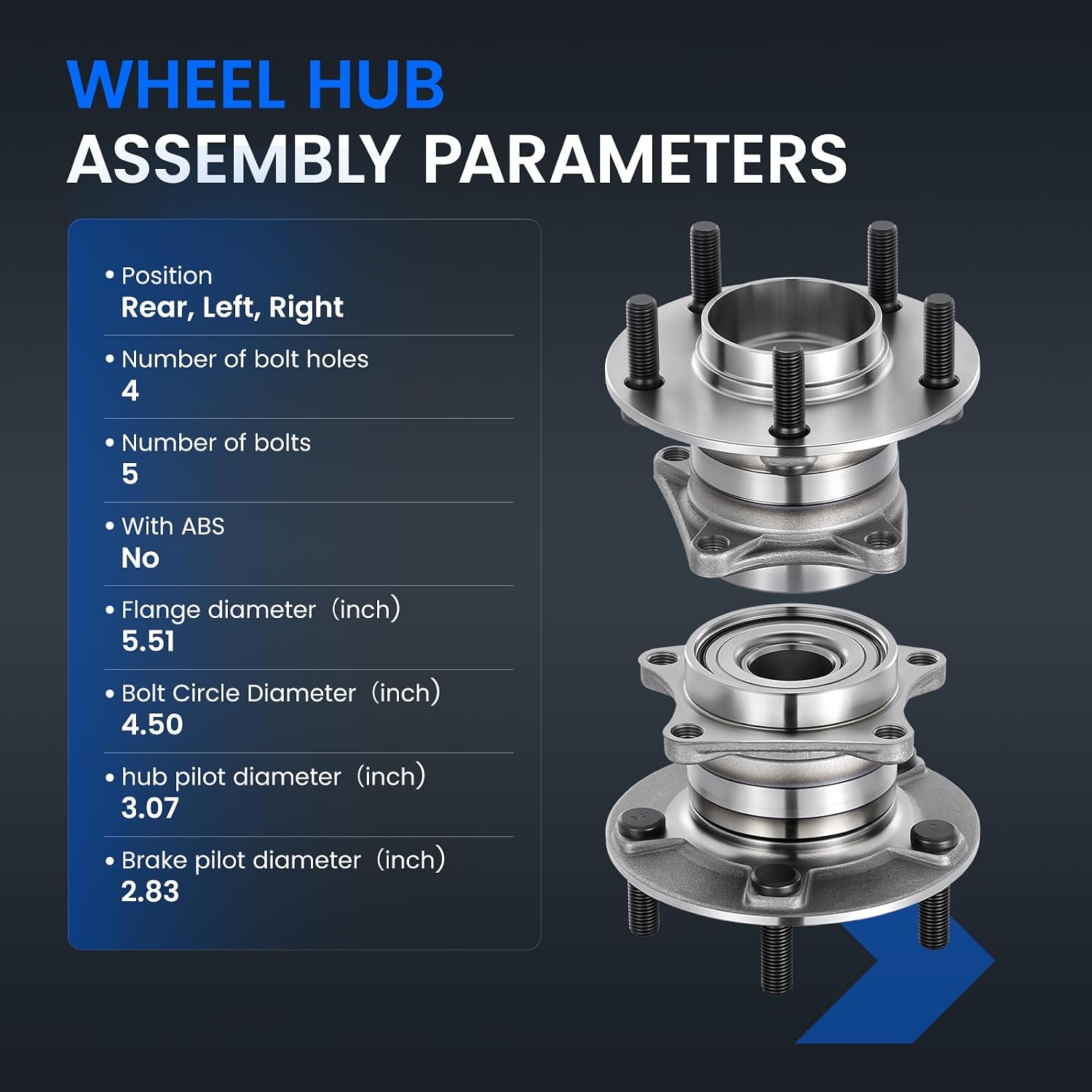 512350 Rear Wheel Bearing and Hub Assembly Compatible with Mazda CX-7 2007-2012 2.3L L4, 2010-2012 2.5L L4, Fits for AWD Models, 1PCS