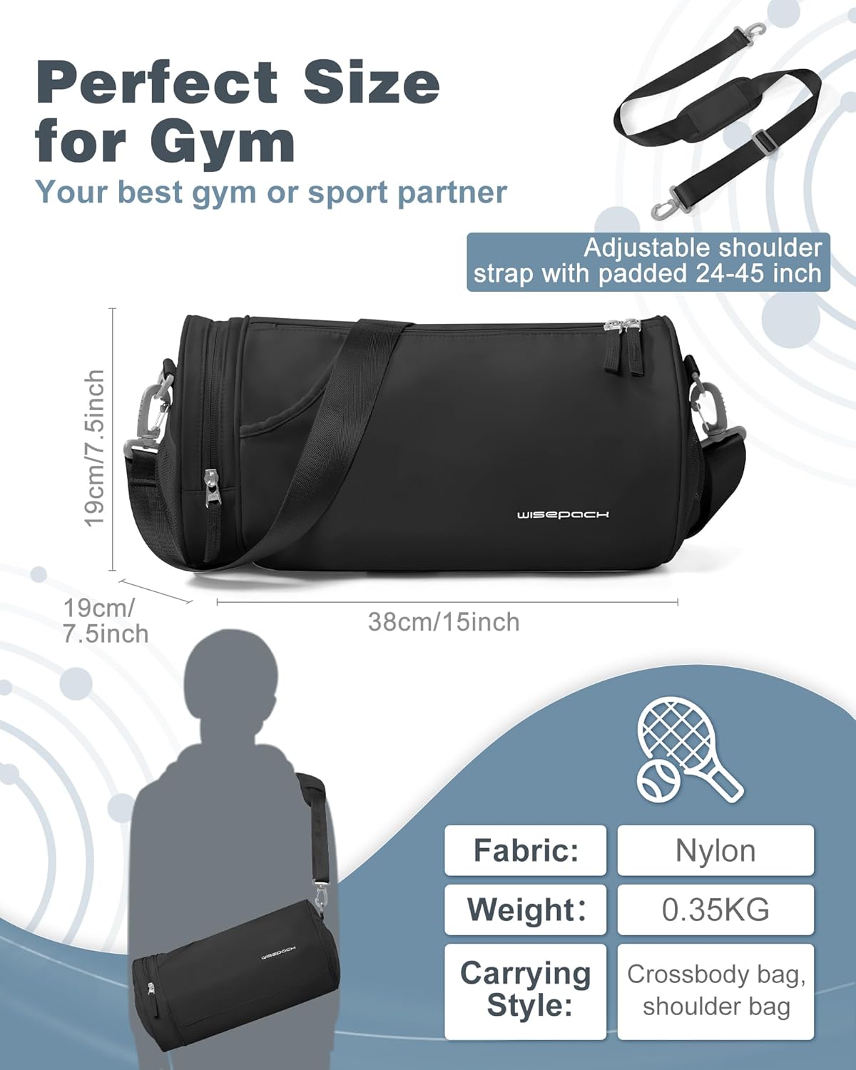 Small Gym Bag for Women,Waterproof Mini Duffle Bag Womens Spotrs WorkoutBags Small Travel Duffel Bag with Wet Pocket Carry on Weekender Bags for Dance Swimming,Gym,Yoga,Fitness Black - Image 2