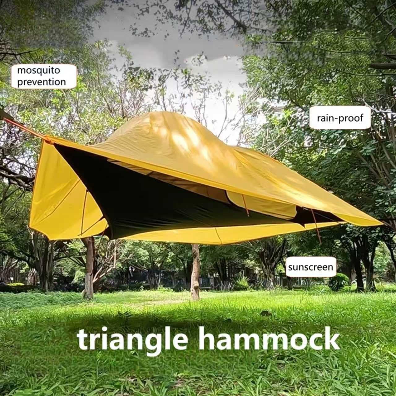 Tente hamac de Camping, Grands hamacs triangulaires for 1 à 3 Personnes, hamac de Camping Portable avec moustiquaire for l'extérieur, Voyage de randonnée(Military Green)