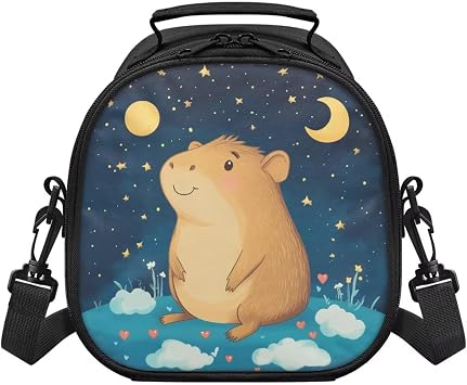 Capybara Lunch Box Container Kids Small Insulated Lunch Bag for School, Picnic, Travel or Beach Leakproof Thermal Meal Prep Container with Adjustable Shoulder Strap, Moon Star