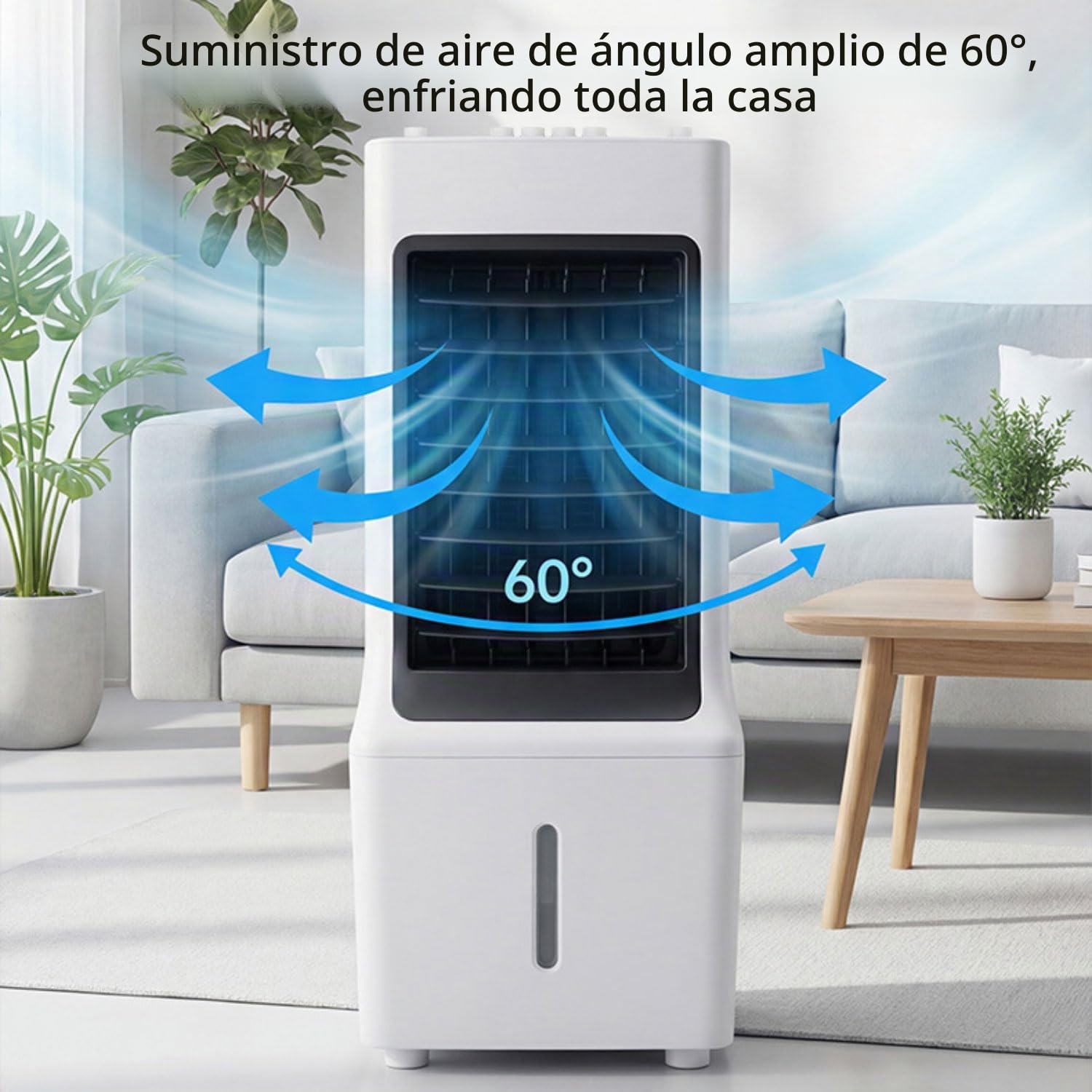 Aire Acondicionado Portátil 12L Enfriador de Aire sin Tubo 3 Modos 3 Velocidades Oscillazione 60º 4 ruote multidirezionali‌ Climatizador Evaporativo Silencioso Ventilador para Hogar Oficina