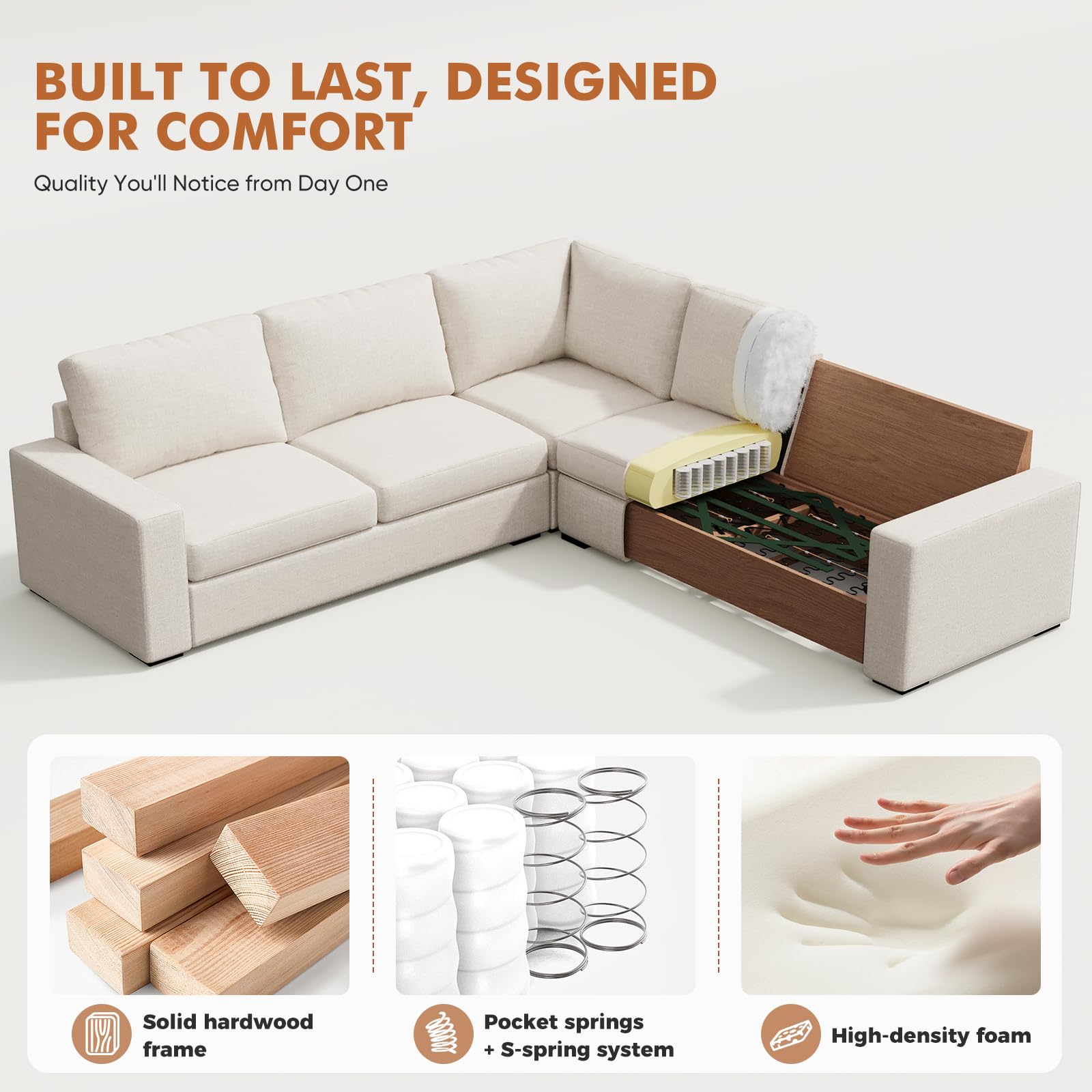 Modernes Sofa für Wohnzimmer, bequem, 2-Sitzer mit breiten Armlehnen, dicker, atmungsaktiver Leinenstoff, ideal für Wohnung und Büro, 210 cm