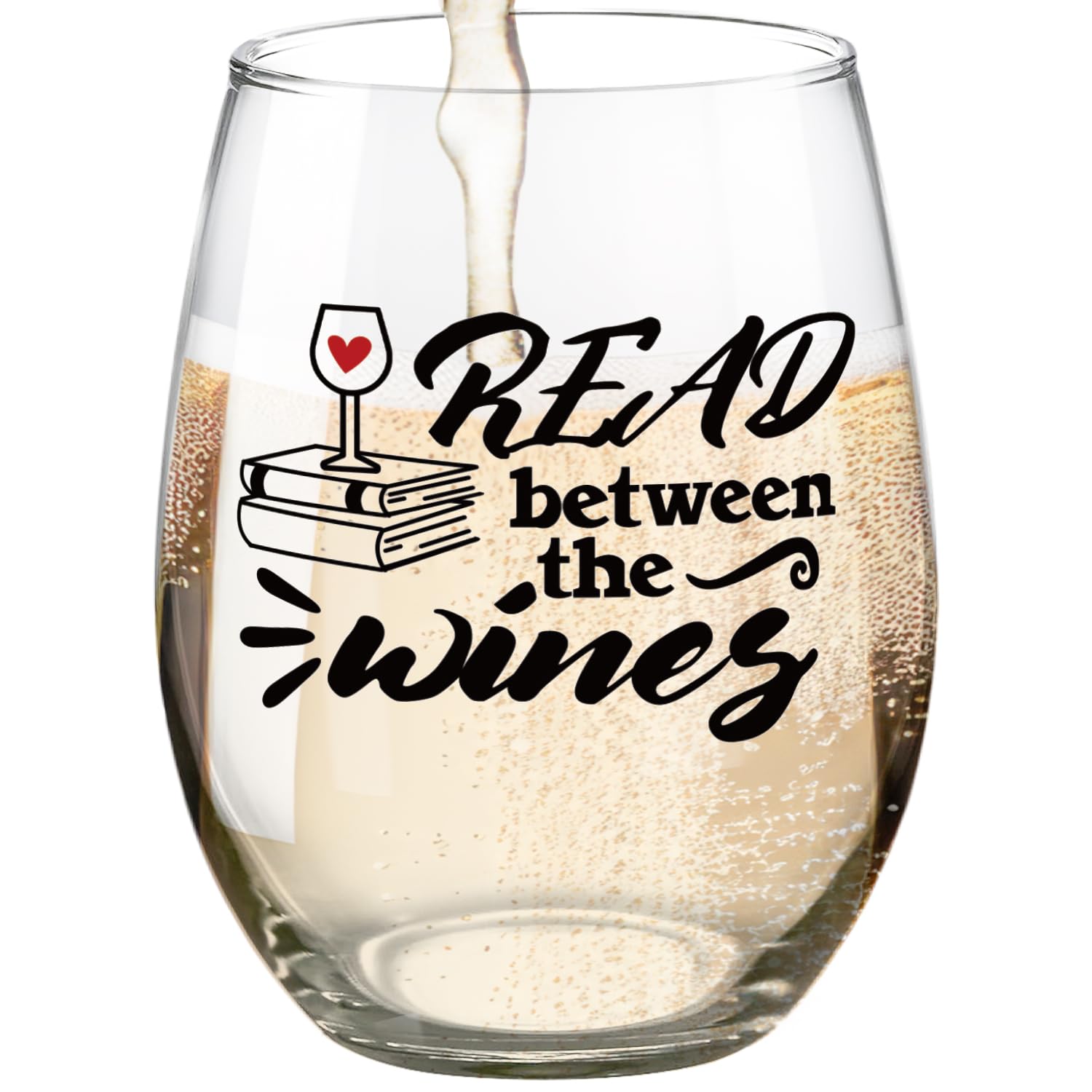 Fatbaby Book Lover Gifts Wine Glass,Funny Wine Glass Gifts For Reading Enthusiasts, Christmas Thanksgiving Birthday Gifts for Reader Bookworm, Read Between The Wines Lover Stemless Wine Glass 15 OZ