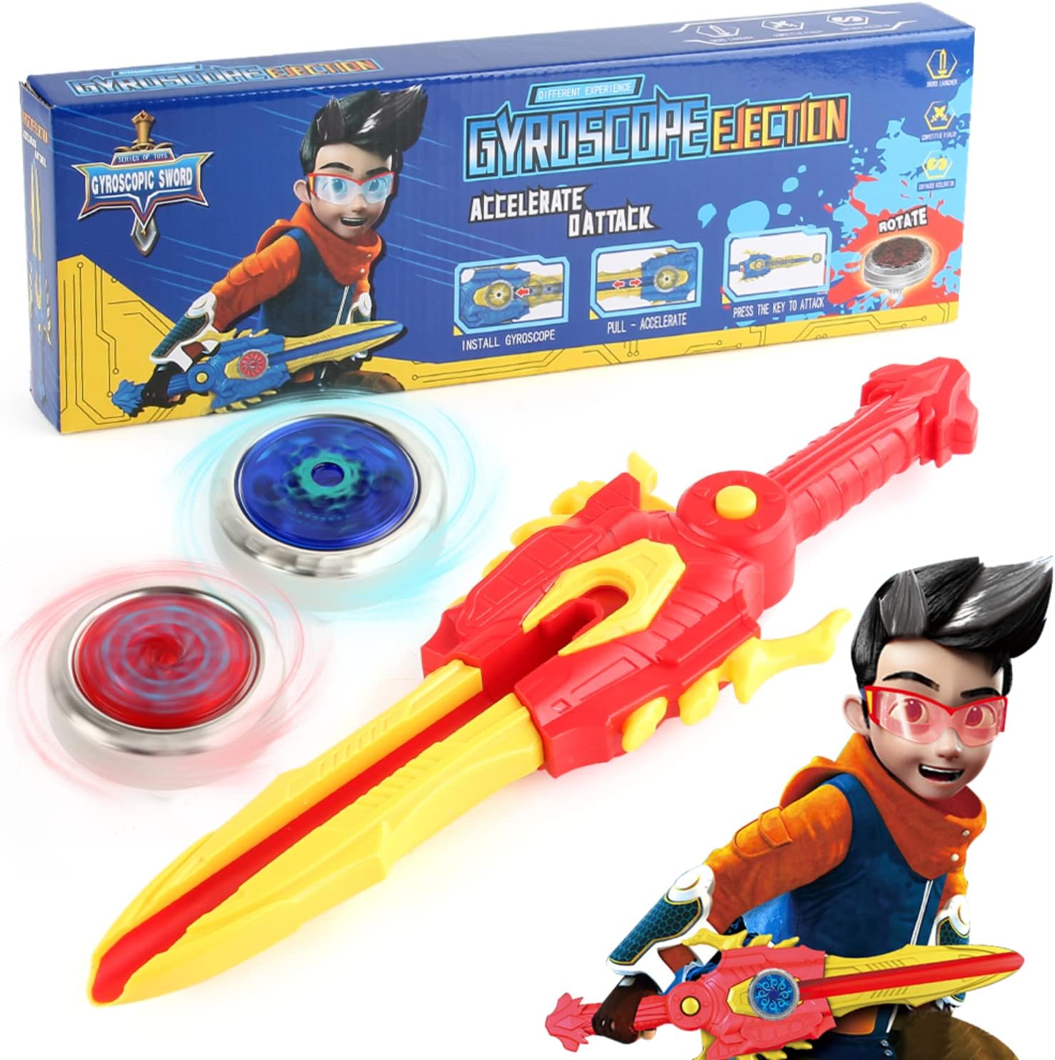 TuKIIE Bey Battling Top Burst Gyro Toy, 2 Spinning Tops with Sword Launcher, Bey Battle Game Set Attack Blade Toys for Kids Boys Halloween Christmas Birthday present (Red)