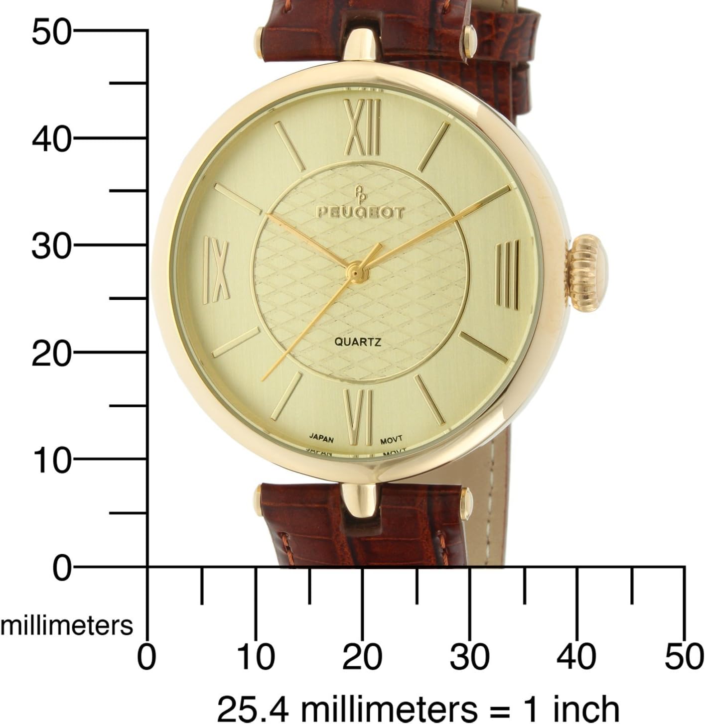 Peugeot PP Women Large Easy to Read Dial Wrist Watch with Roman Numerals & Leather Band Strap - Image 5