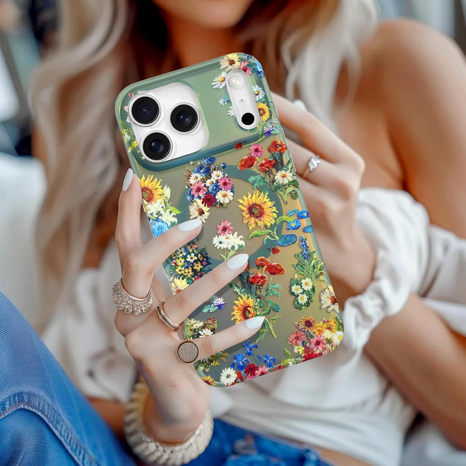 Magnetic for iPhone 17 Pro Max Case for Women Men Aesthetic Sunflower Oil Painting Flowers Phone Case Compatible with Magsafe, Slim Translucent Shockproof Cover, Oil Flowers