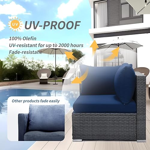 Miniatura 5 de FINCATI Fundas de cojín de repuesto de 14 piezas para patio al aire libre con cremallera, fundas de repuesto para sofá seccional para exteriores con