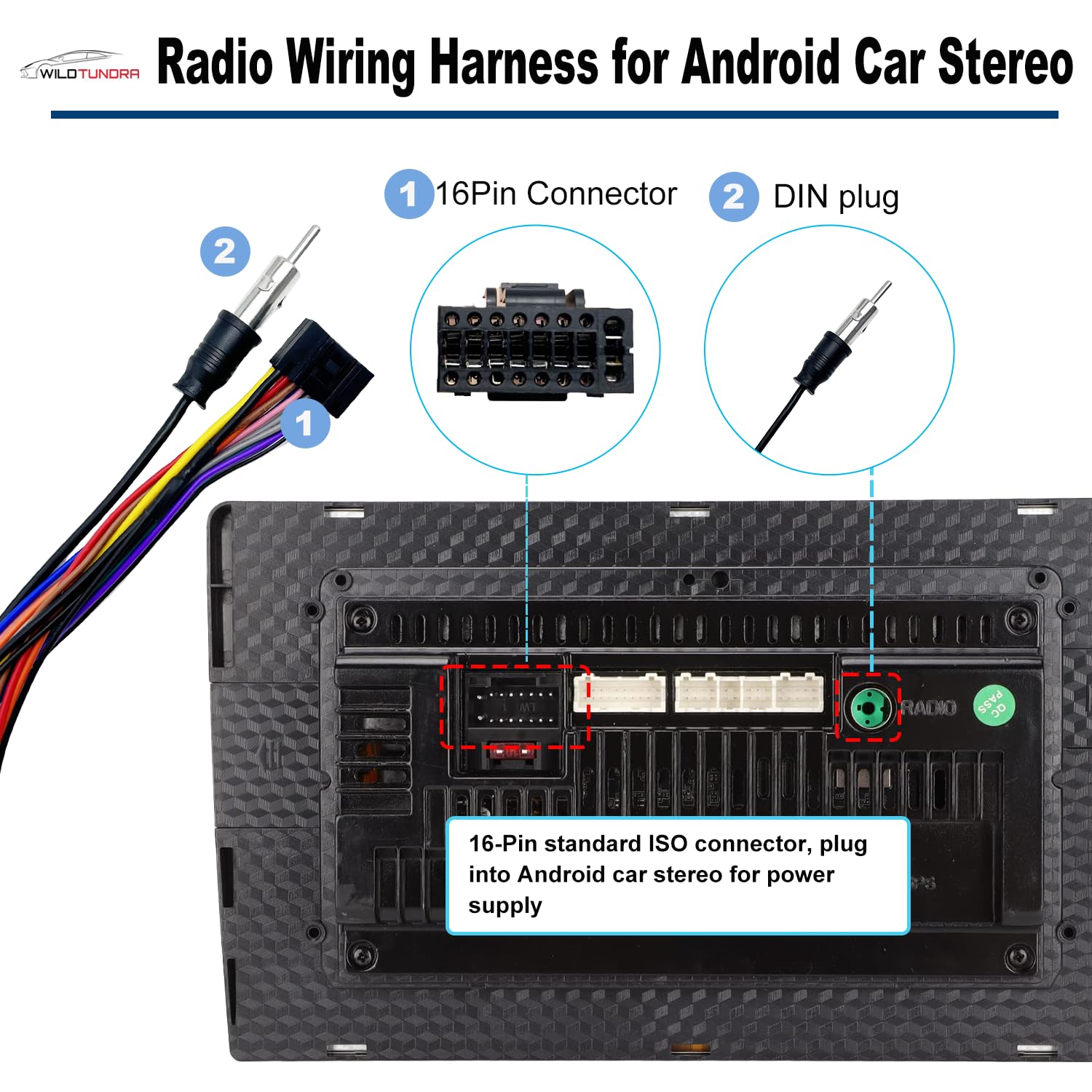 Adaptador de arnés de radio ISO de 16 pines para Honda 1998-20011 Acura 1999-2008 Suzuki 2002-2013, arnés de cableado estéreo de coche Android de 16 pines con cable de antena inversa SWC para Accord