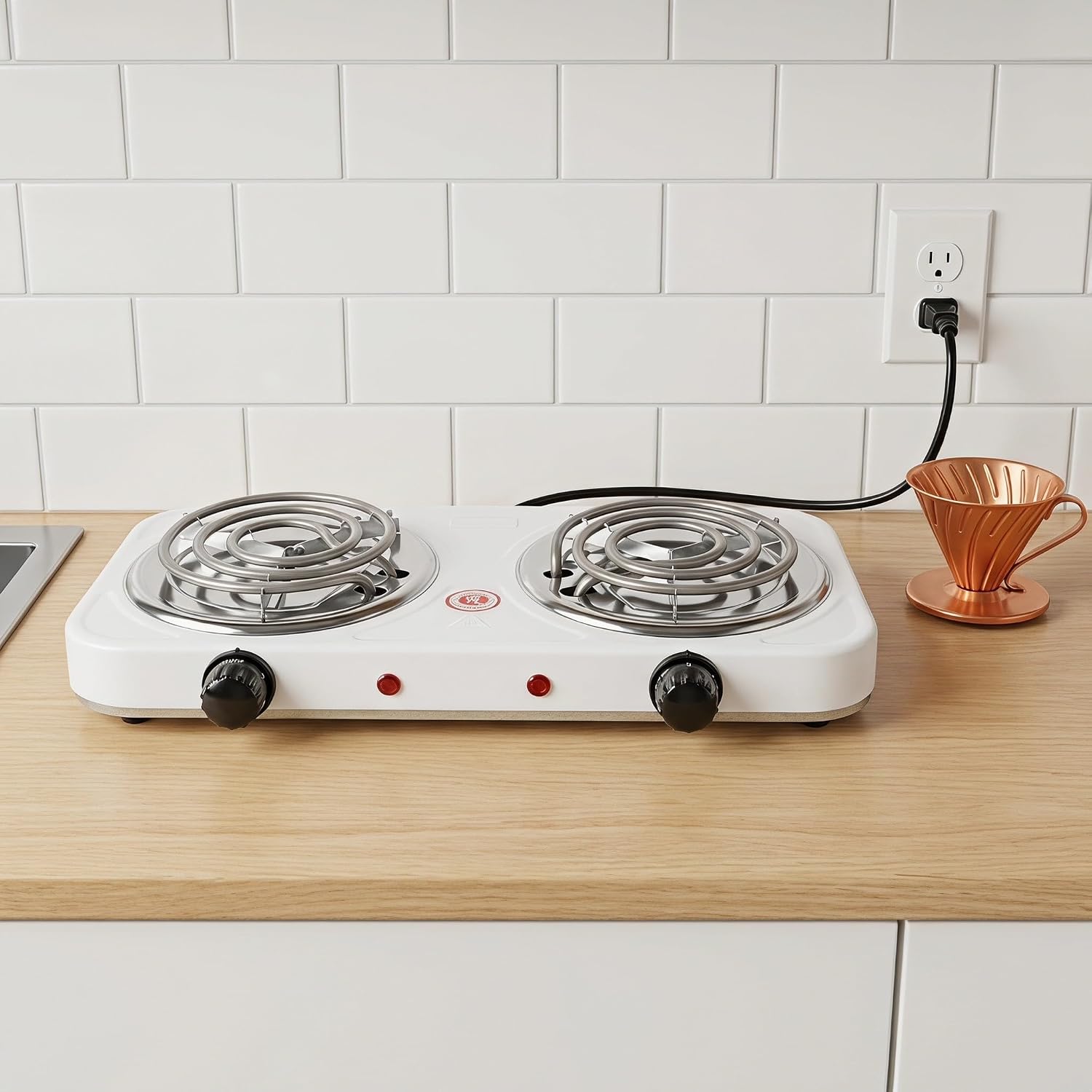 Alipis 2000w Double Burner Hot Plate Electric Cooktop with Adjustable Knob Controls and Dual Coil Heating Elements, Portable Stove for Rv and Small Kitchen Use, Consistent Heat