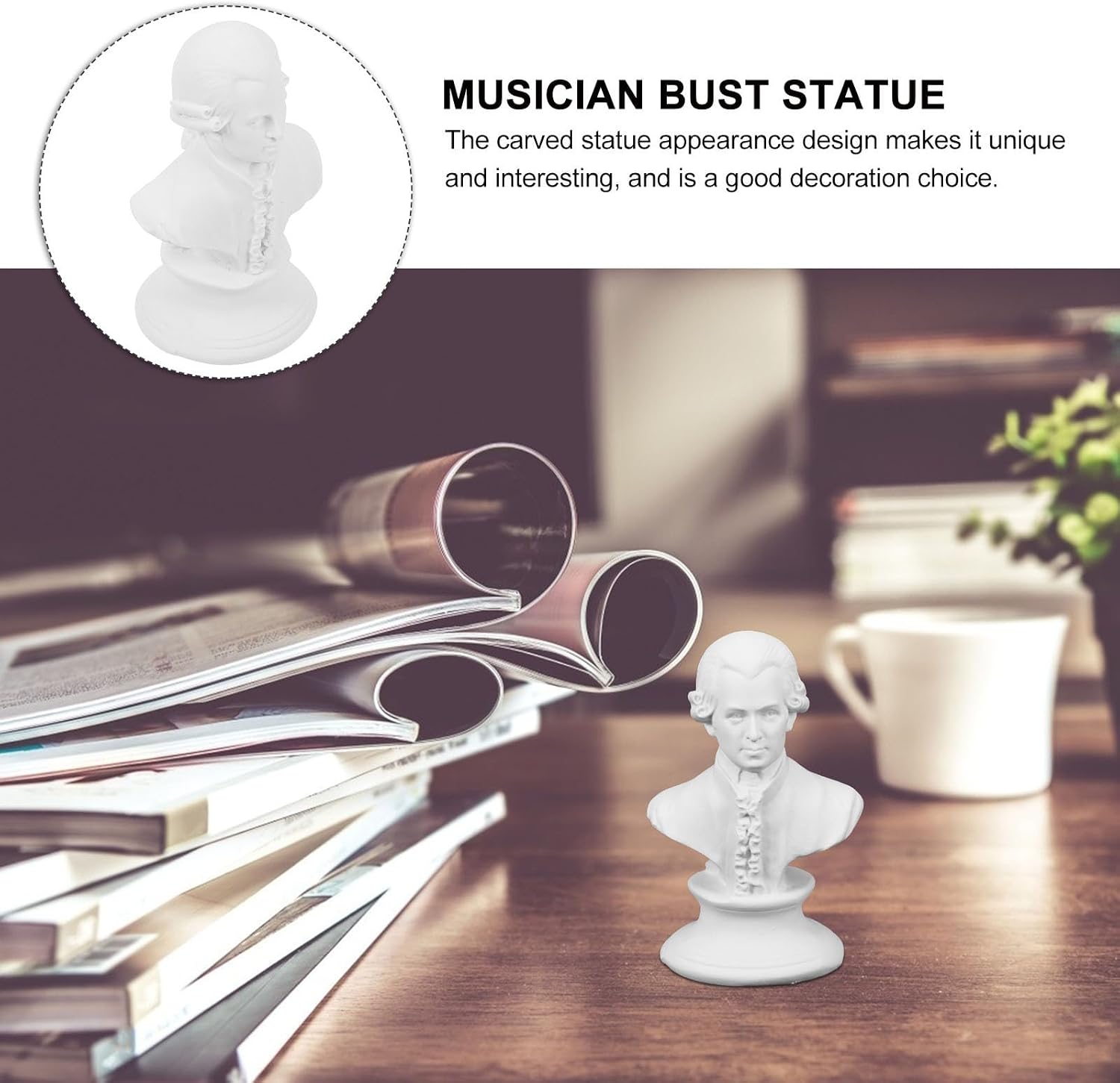 OSALADI 4pcs Musician Bust Statue White Resin Classic Carved Decor Figurine