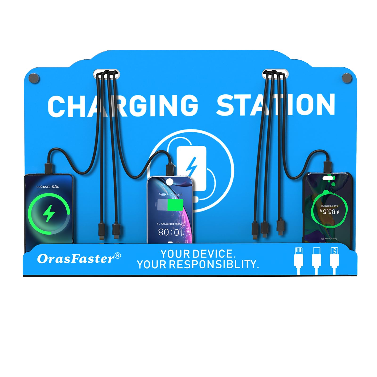 Estación de carga de teléfono celular montada en la pared | Carga hasta 8 dispositivos | Compatible con Apple iPhone, Smartphone, Tabletas | Ideal para aeropuerto, hotel y centros comerciales
