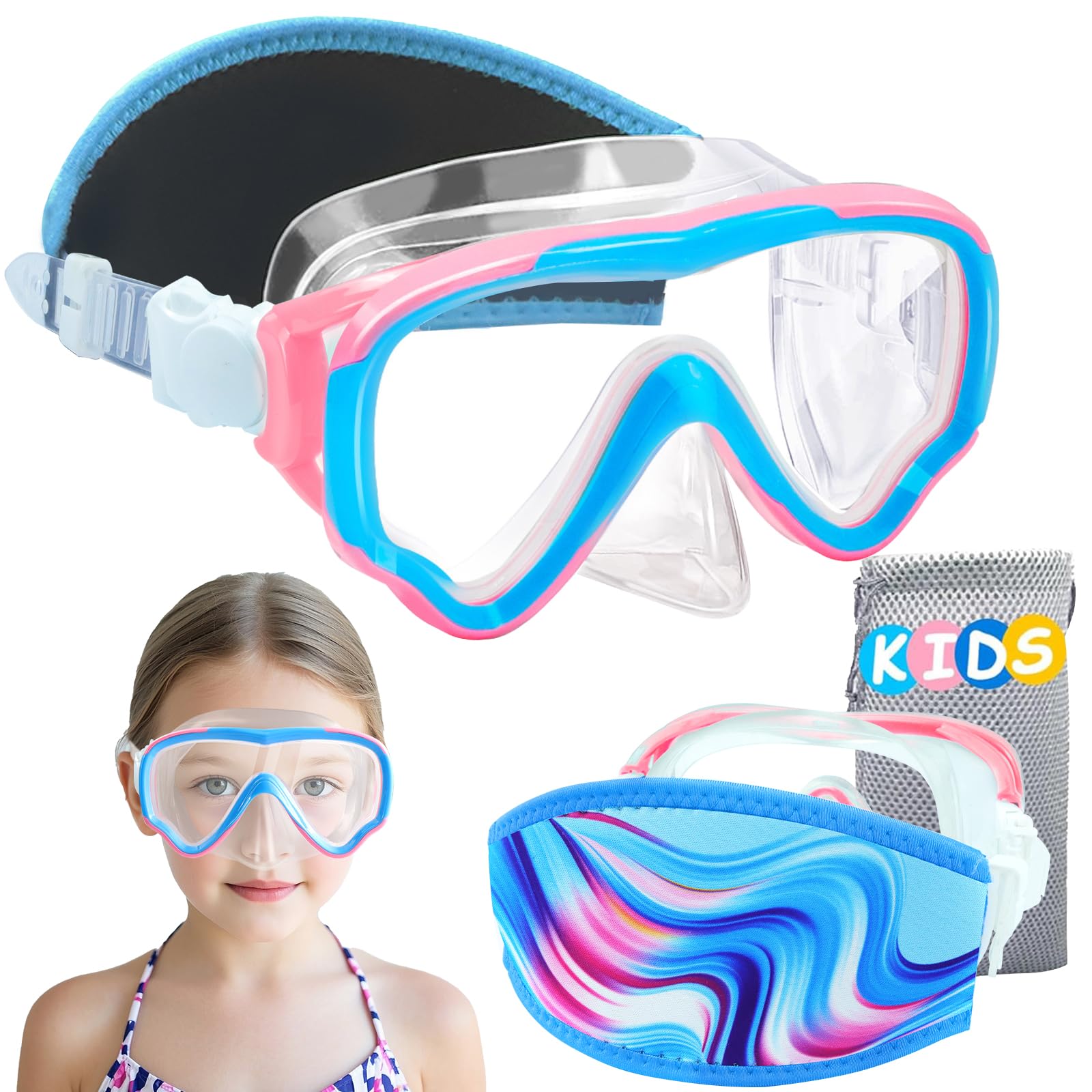 Vvinca Kids Goggles Snorkel Mask Diving Mask Swimming Goggles with Nose Cover and Straps Cover for Kids and Youth Age 6-14