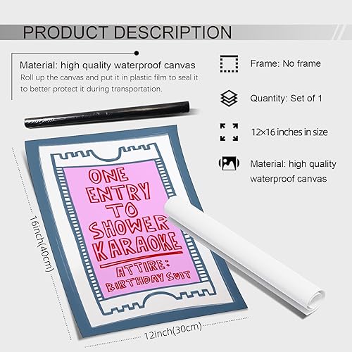 Miniatura 2 de Divertido arte de pared de baño, letreros retro de baño rosa y azul, póster de decoración de pared, póster de una entrada a la ducha, impresiones de