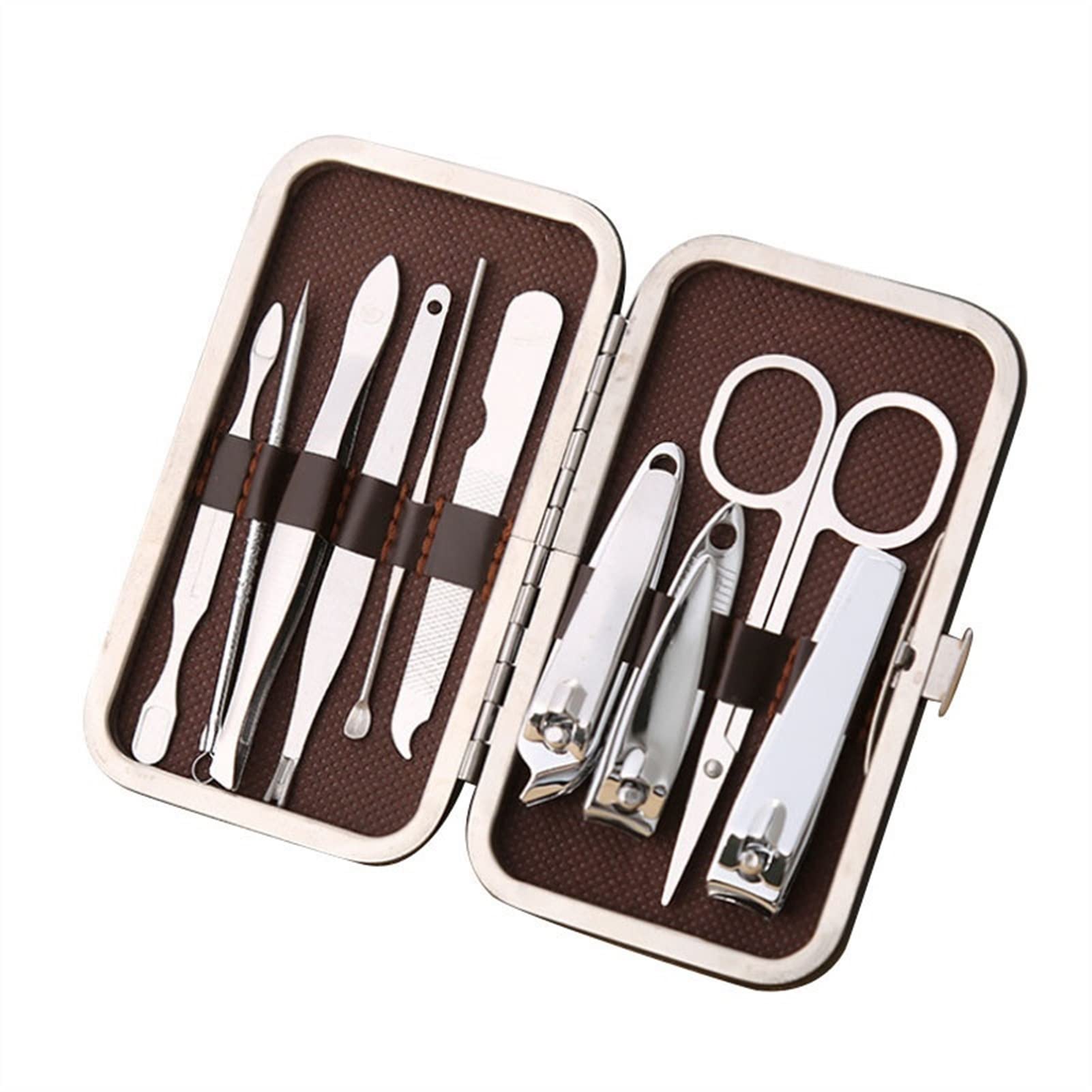 Set per unghie, cura delle unghie, set tagliaunghi Professional Stainless Steel Nail Care Set Manicure and Pedicure Kit with Travel Case(10pcs Coffee Color)