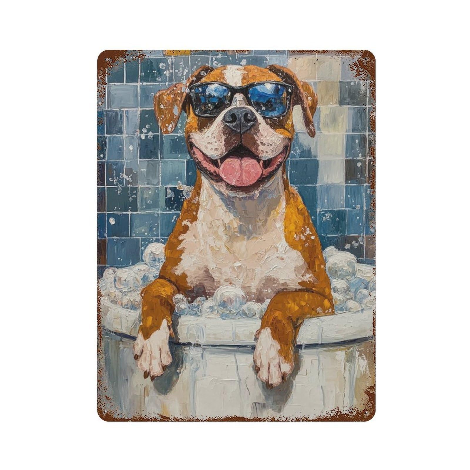 Rusty Metal Tin Sign with Chill Out Cool Dog in Tub Design 15.7"x11.8", for Farmhouse, Kitchen And Entryway Decor, Classic Wall Plaque