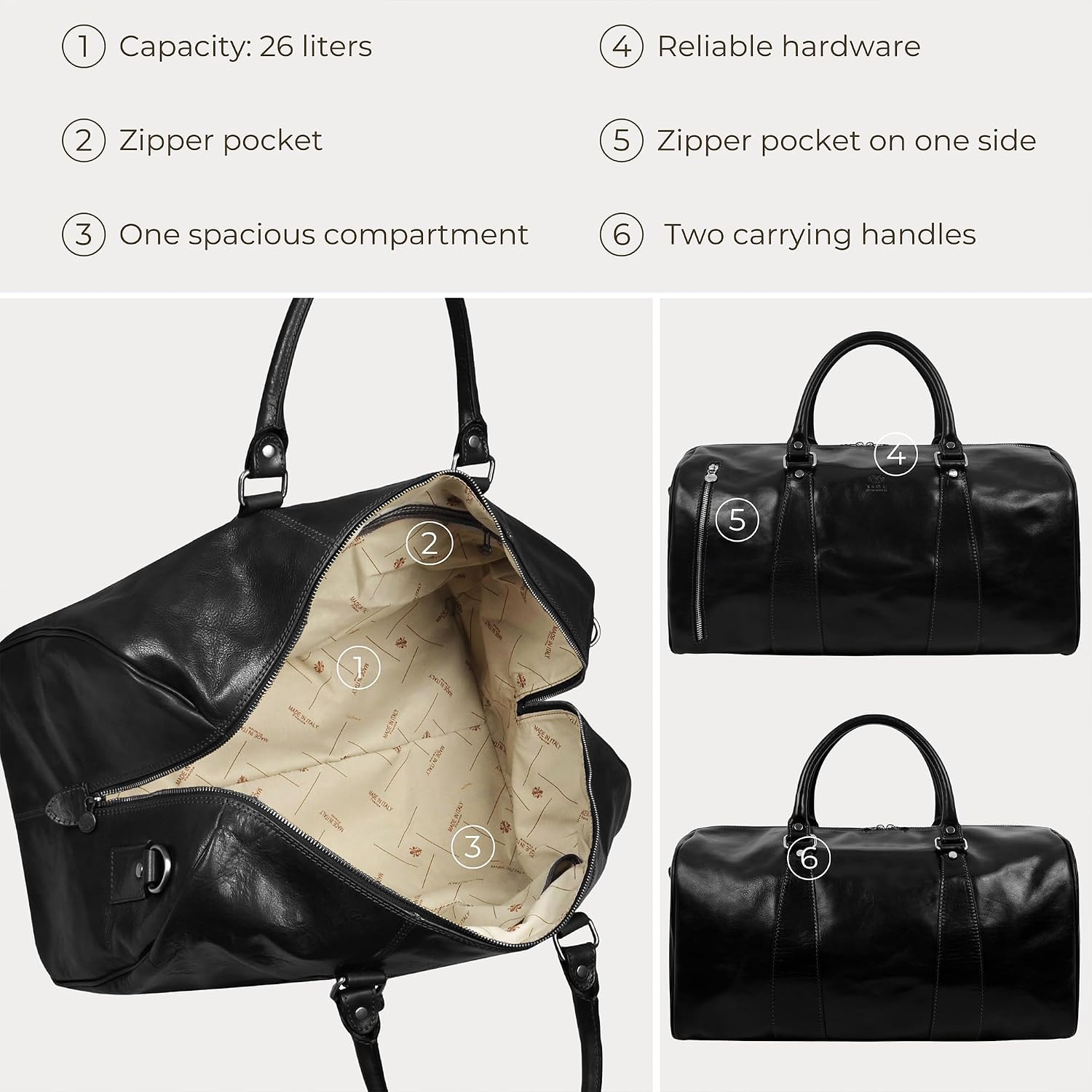 Time Resistance Leather Duffel Bag - Large Weekend Gym Travel Bag (Black)
