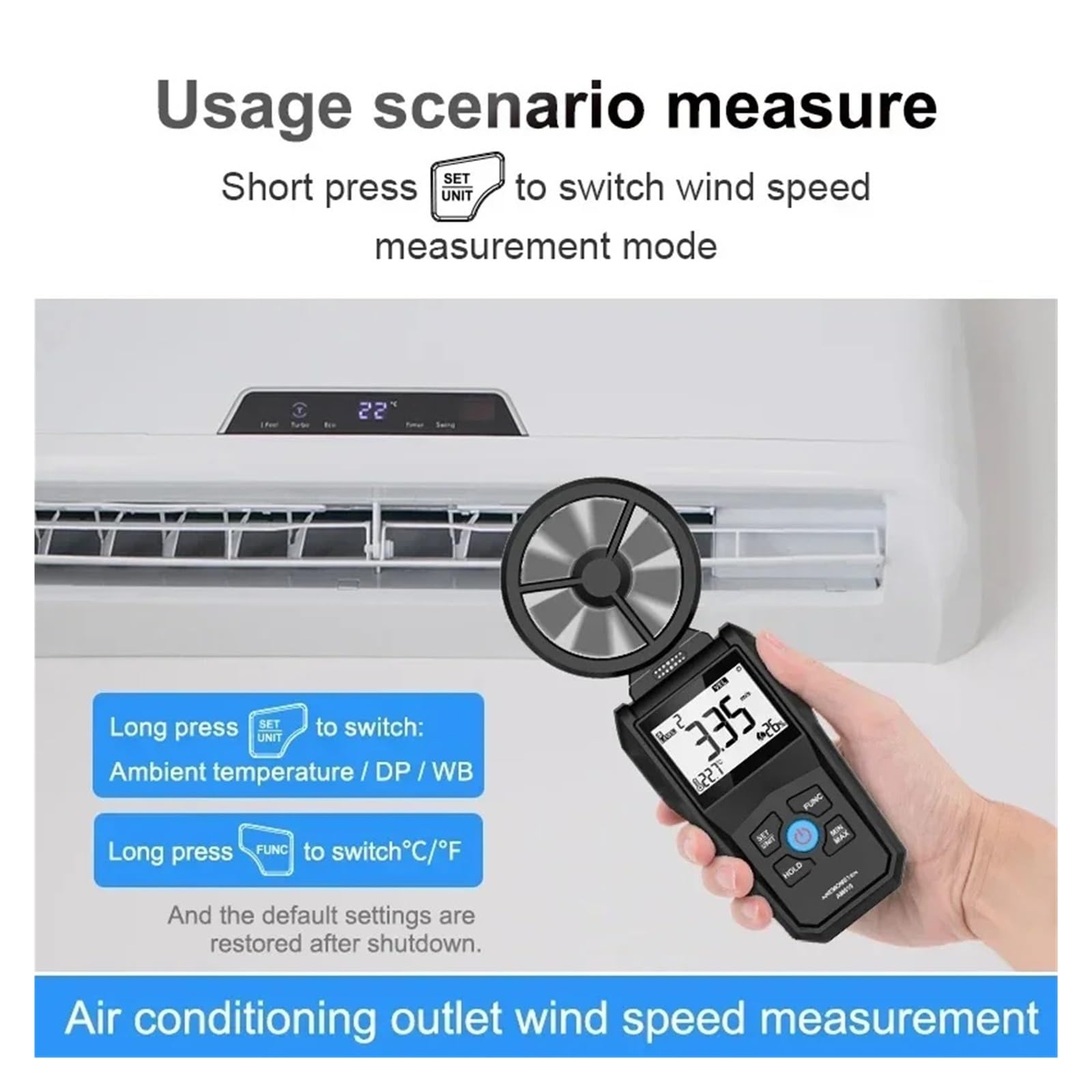 AM610 Digital LCD Windgeschwindigkeit Anemometer Windmesser Luftgeschwindigkeitstester Windrichtungsgeschwindigkeitsmesser Windgeschwindigkeitsdetektor