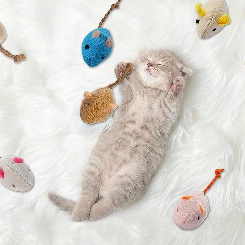 Miniatura 4 de MOZEAT LENS Paquete de 8 juguetes interactivos de ratones para gatos, juguetes de peluche con forma de ratón de hierba gatera para gatos de