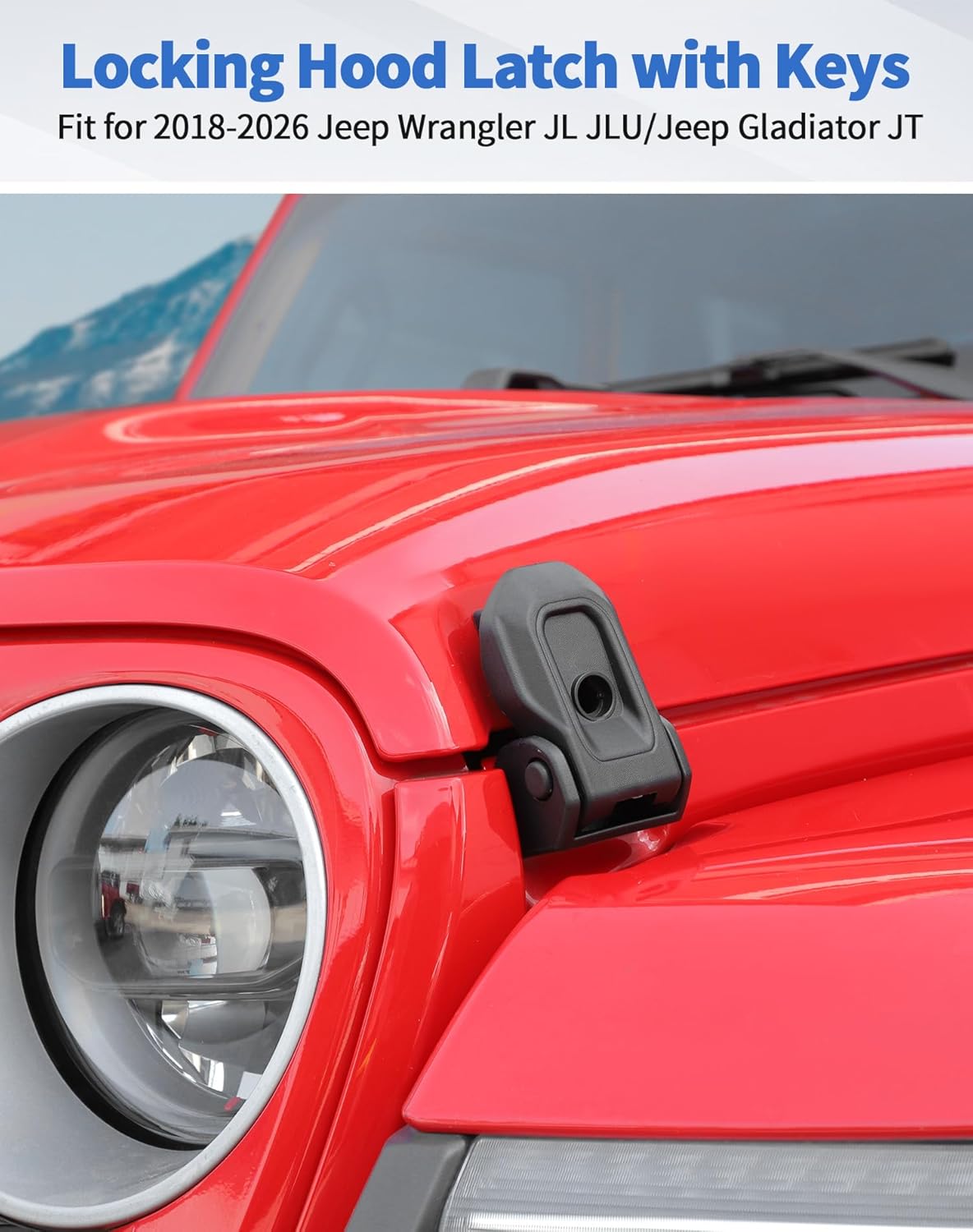 2 Pair Locking Hood Latch with Keys for 2018-2026 Jeep Wrangler JL JLU/Jeep Gladiator JT, Anti-Theft, Eliminate Hood Flutter Bounce, Jeep Hood Lock Catch Latch Accessories(Not for JK)