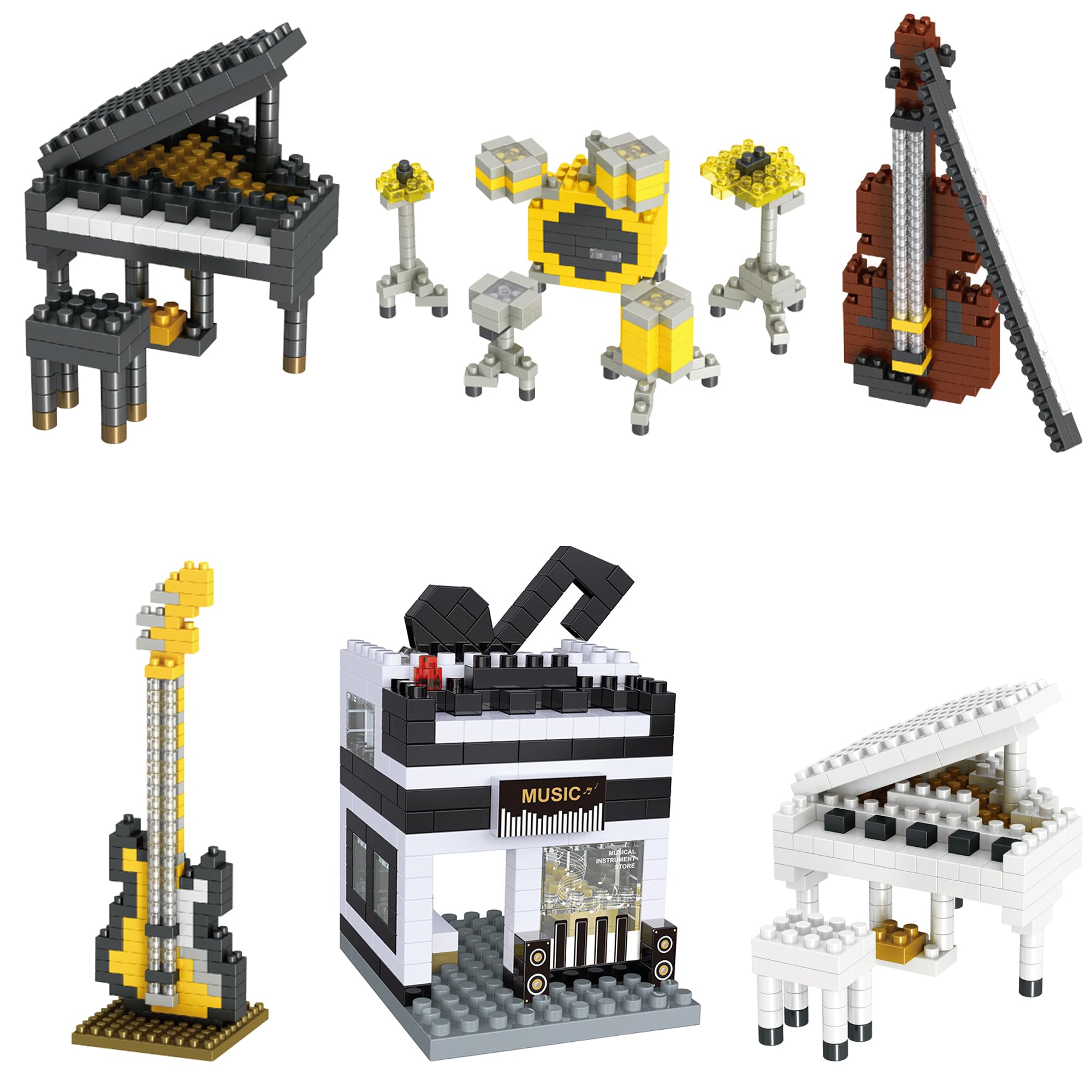 Micro Mini Building Blocks Sets for Kids Adult - 6 Packs Musical Instruments Micro Mini Blocks Bricks for Party Favors, Goodie Bags, Birthday Gifts,