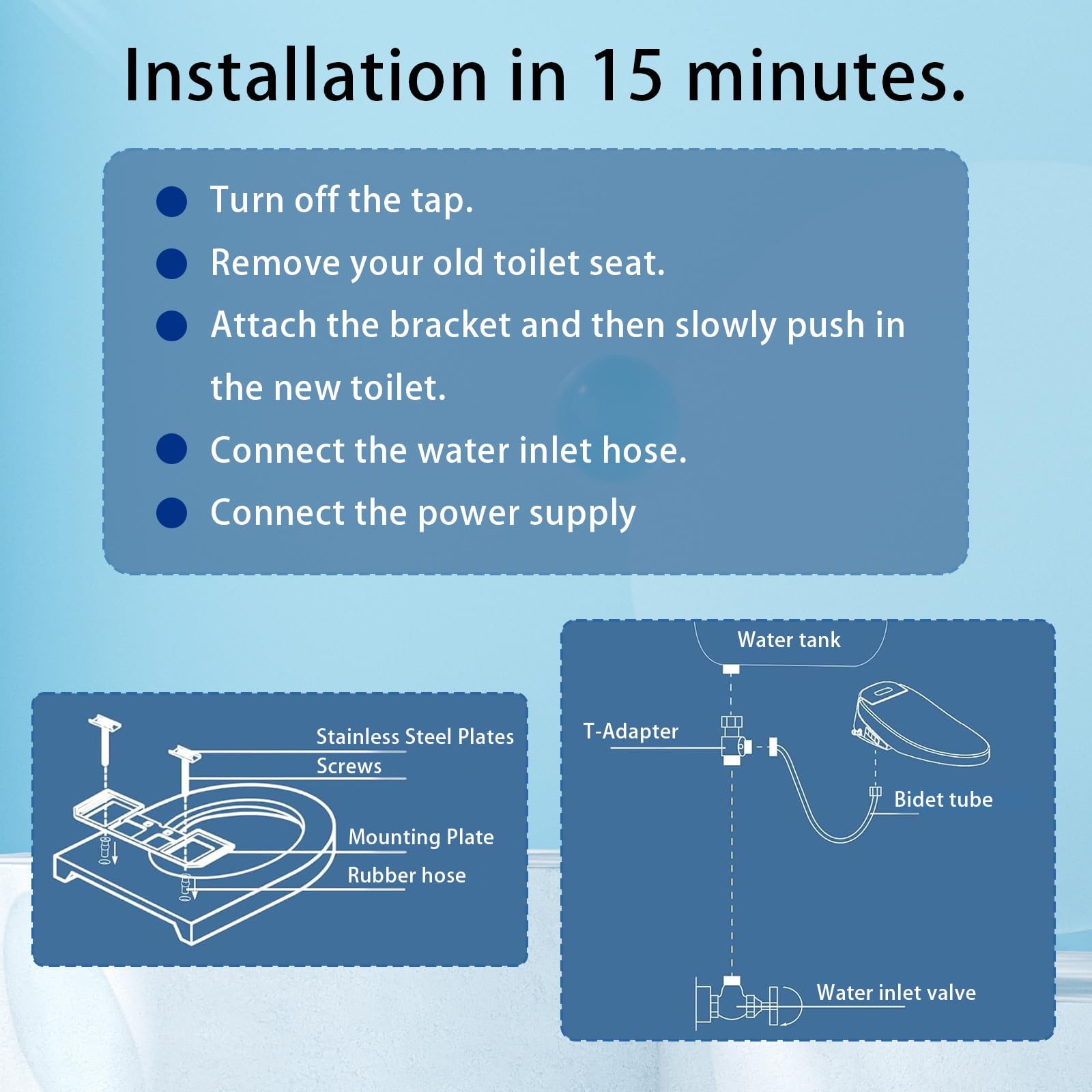 Asiento de Inodoro Inteligente Calefactable con Boquilla – Bidet con Agua Caliente y Secador, Esterilización UV | 4 Modos de Limpieza, Presión Ajustable, Boquillas Autolimpiables y Luz Nocturna