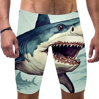 Mens Athletic Swimwear Jammers, Painted Shark E Swimming Shorts Square Leg Swimsuit for Men