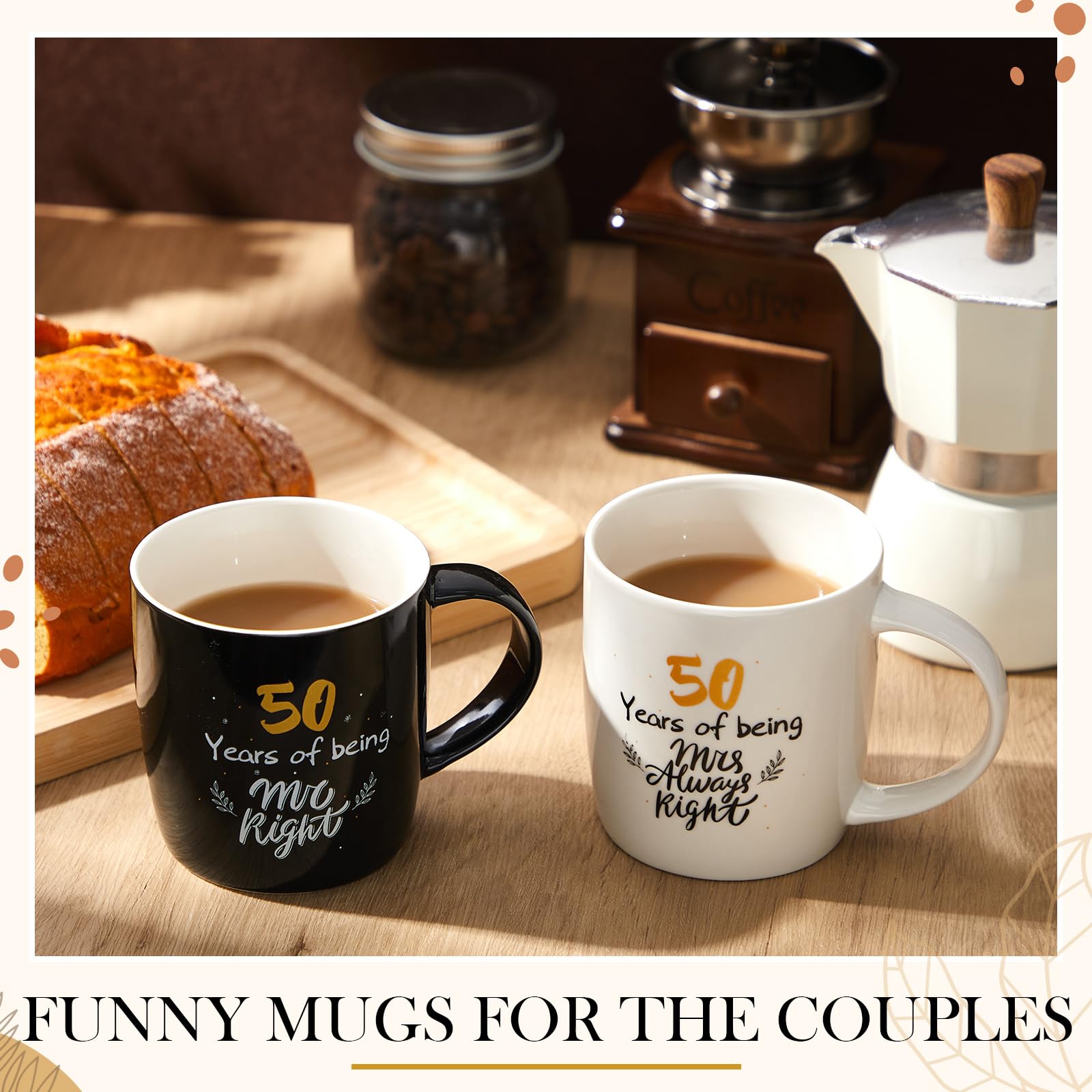 Geiserailie 2 Tazze Tazza di Ceramica 50 Years Mr and Mrs con Carte Coppie Divertenti Regali Natale Scatole Regalo Nere Matrimonio Fidanzamento Anniversario 380 ml