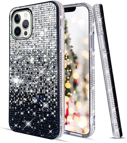 Miniatura 4 de LUVI Funda compatible con iPhone 13 Pro Max Bling para mujeres y niñas, con diamantes de imitación brillantes, funda protectora de lujo 3D hecha a