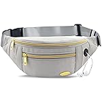 Entchin Fanny Pack for Women Men,Crossbody Belt Bag with Golden Zippers,Adjustable Waist Bag Pack,One of the Most Popular Travel Essential Gifts for Walking,Traveling,Cycling and Shopping (E110 Gray)