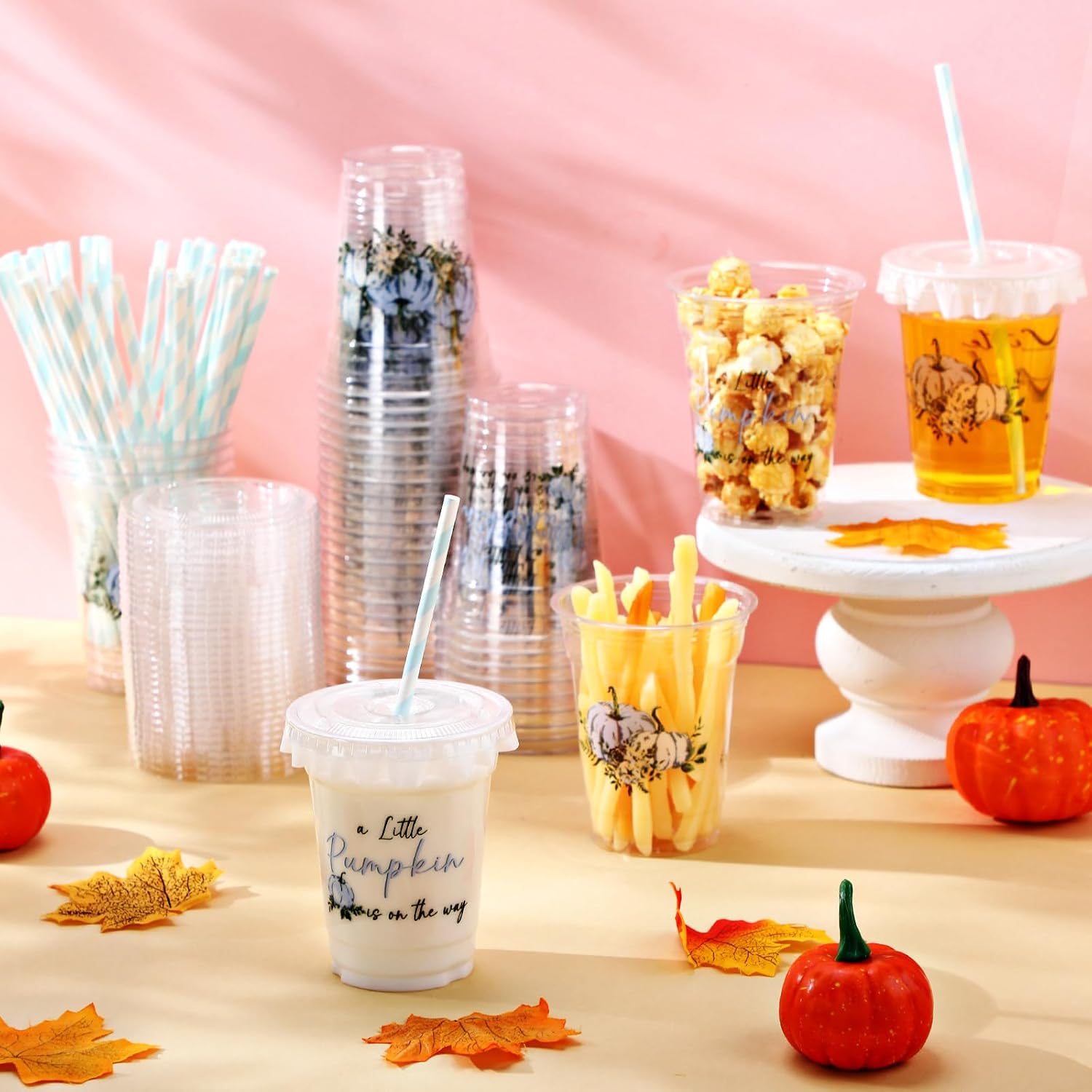 Pickmesh 50 Pcs Fall Little Pumpkin Baby Shower Plastic Cup, Blue image 4