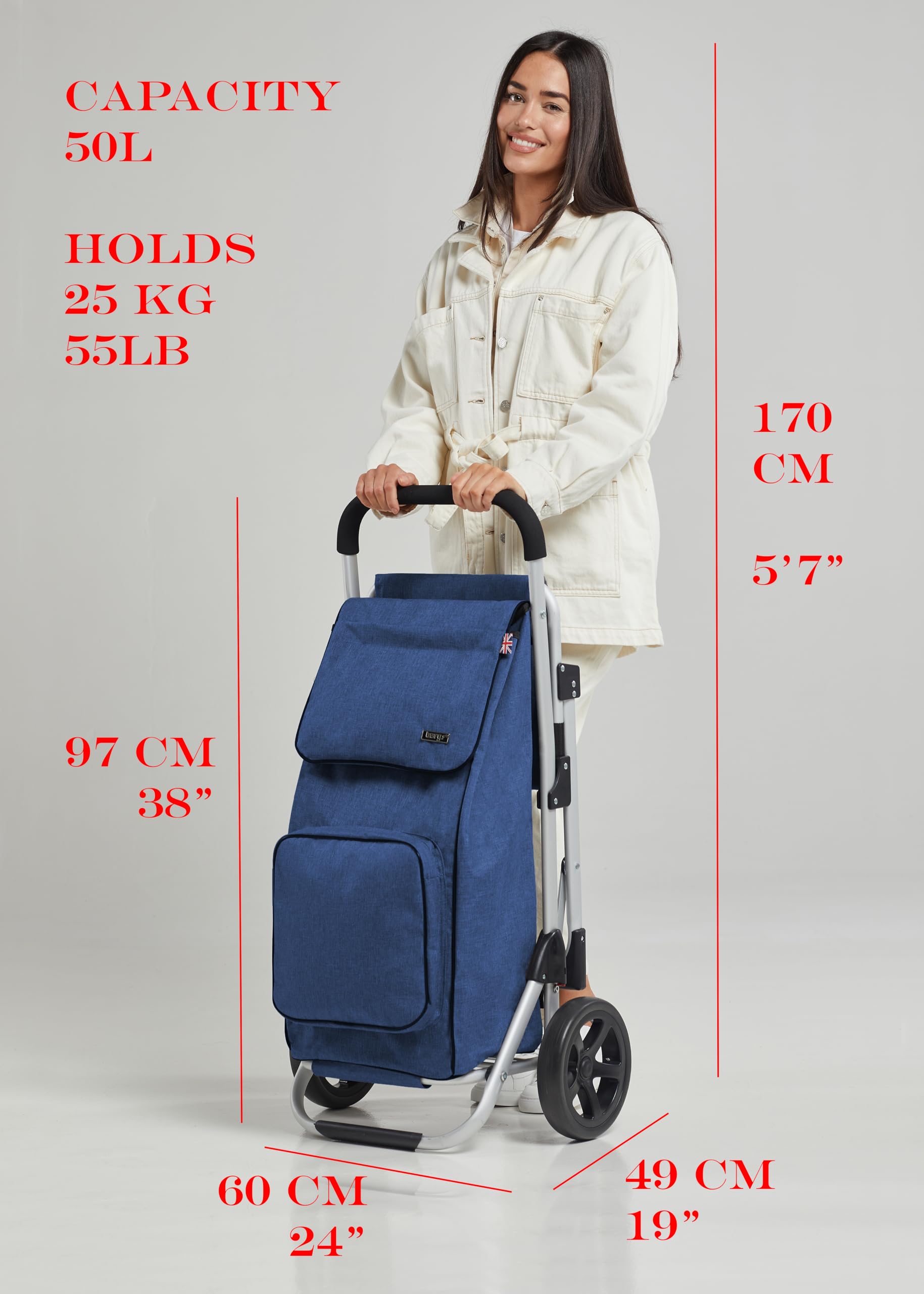 Bergs - Carrello per la spesa, in alluminio, con sedile Blu