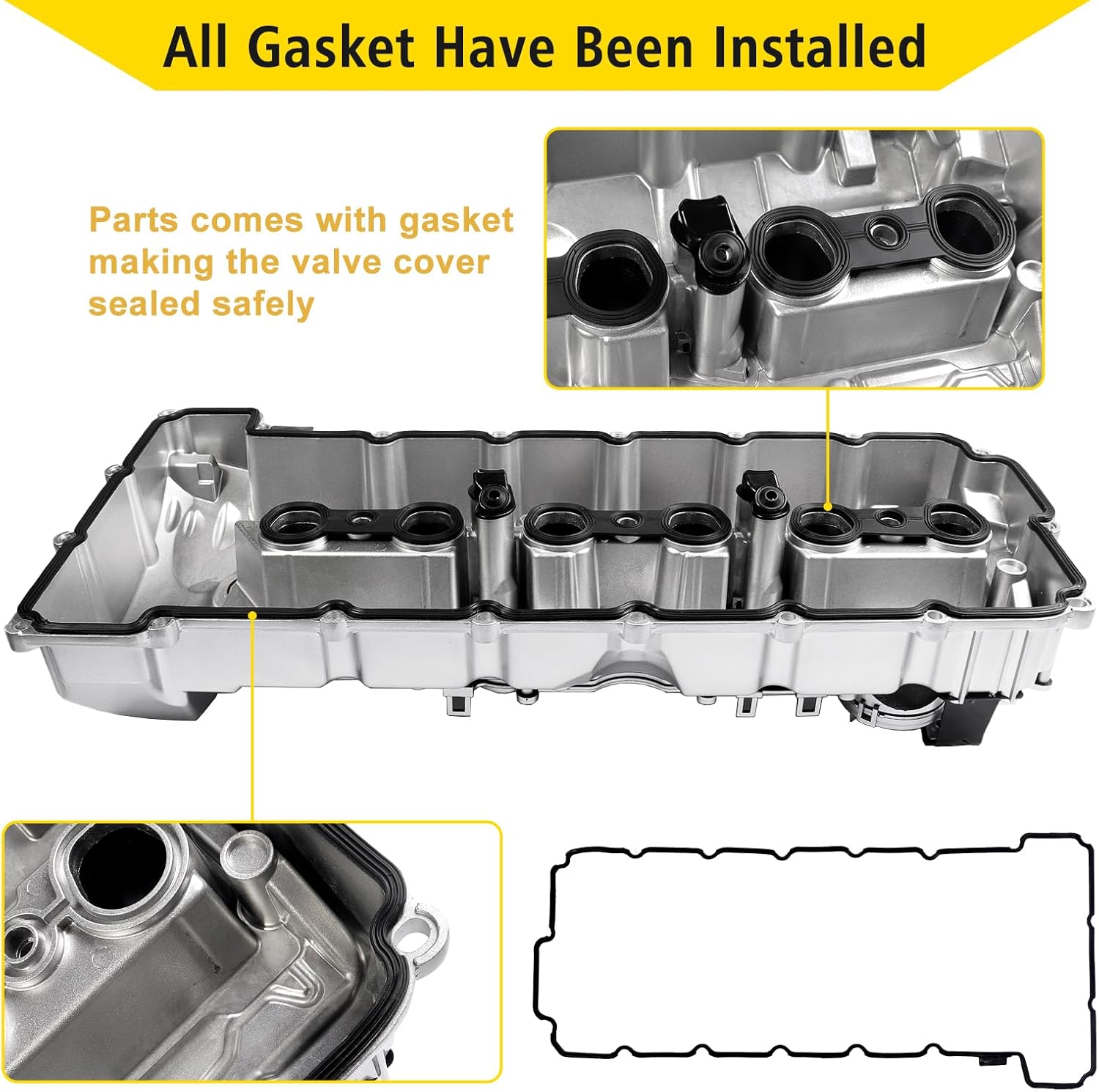 Upgrade Aluminum Valve Cover Kit 11127552281 Compatible with Engine BMW N52 3.0L E60 E70 E82 E90 E91 E92 F10 Z4 X3 X5 128i 328i 328xi 328i xDrive 528i 528xi 535i W/Gasket & Bolts