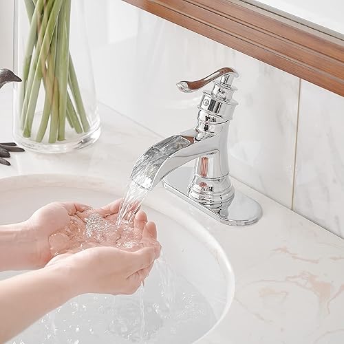 Miniatura 7 de BWE Grifo de baño Cromo Cascada Lavabo Grifos de baño Agujero de una manija Lavabo Lavabo Baño Comercial Líneas de suministro de agua Manguera