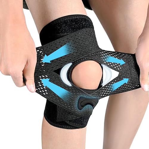 Rodillera con estabilizadores laterales para aliviar el dolor de rodilla, soporte de compresión ajustable con malla de aire transpirable para