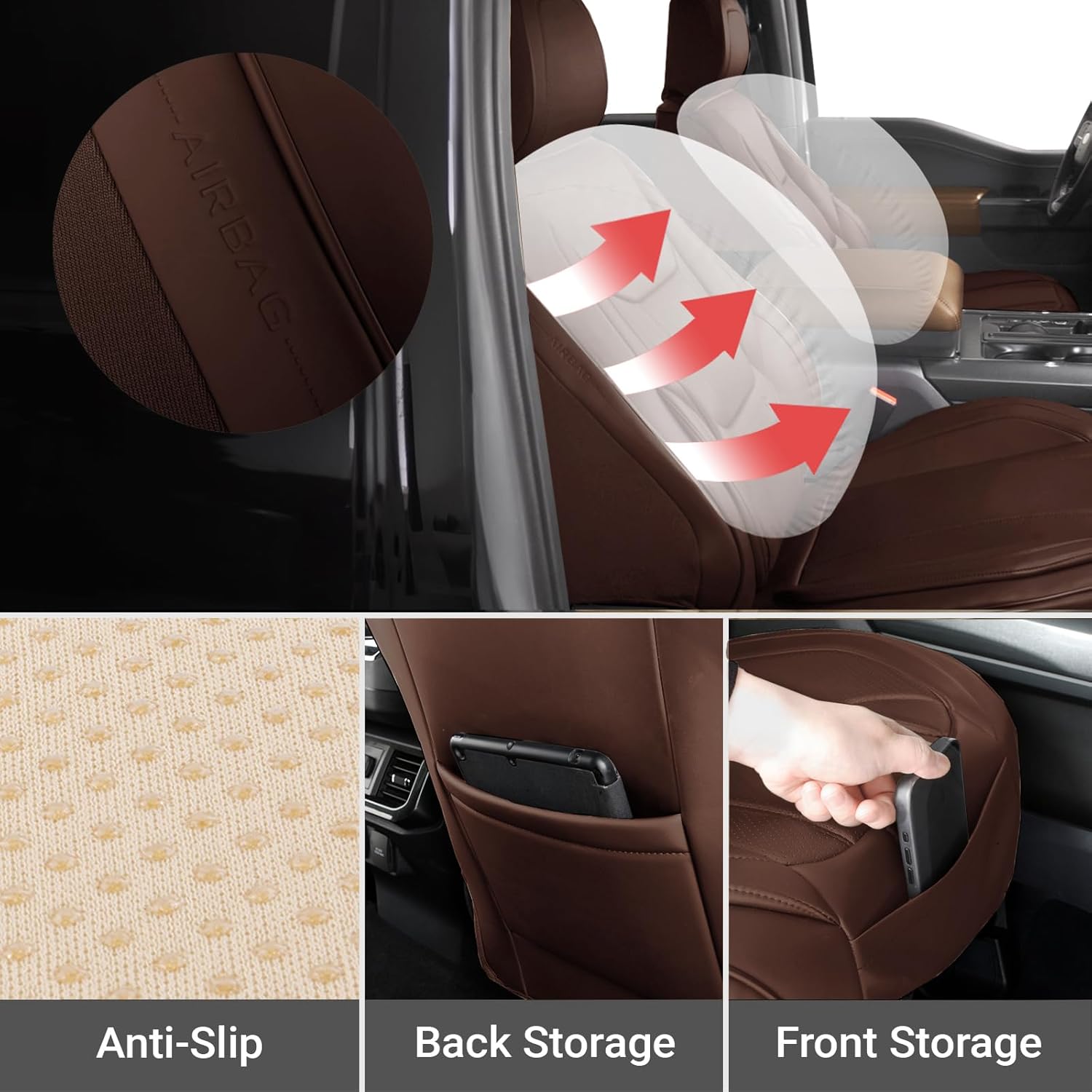 Coverland Custom SUV Car Seat Covers Front Seats for [2007-2024 Ford Edge] - Protector Car Seat Cover Water Resistant Leather Memory Form Back Support Seat Cushion [Front-Dark Brown]