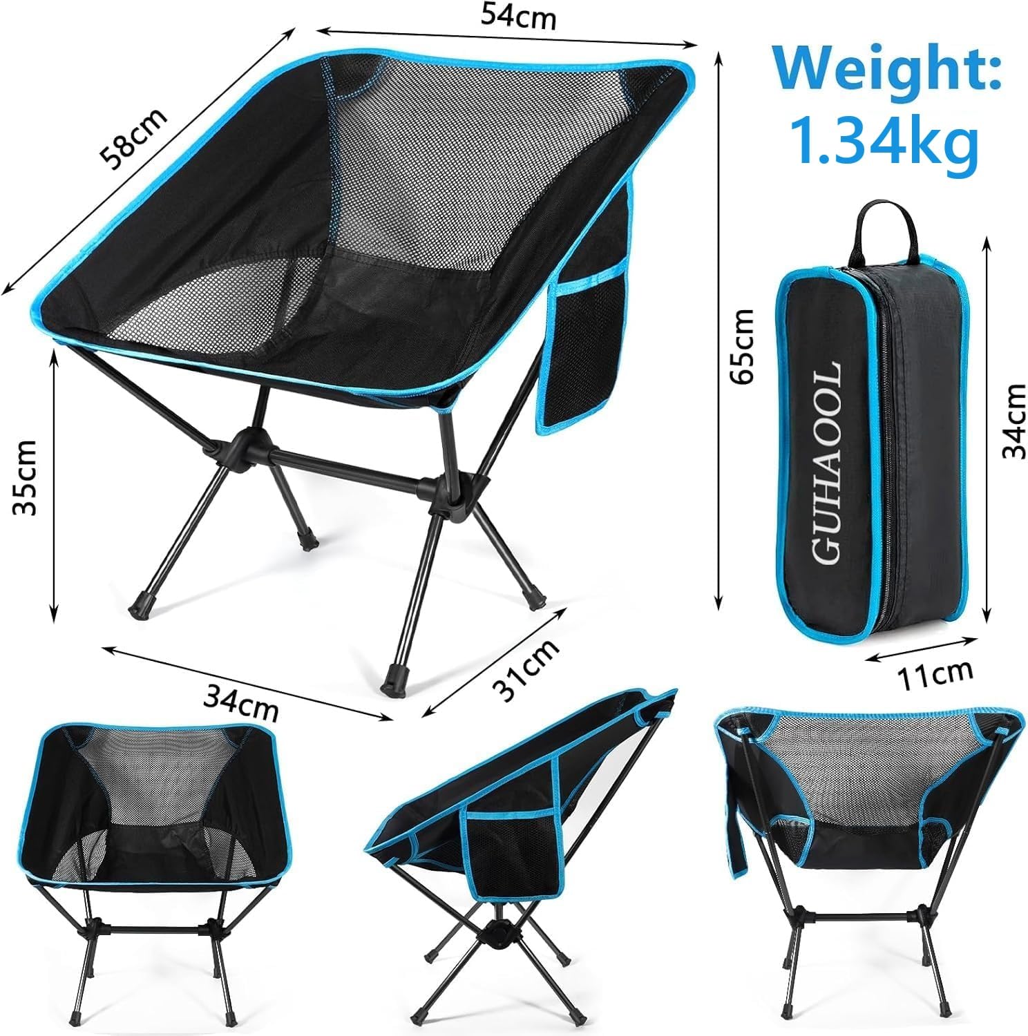 Sedia Campeggio Pieghevole Leggera Max Portata 120kg con Borsa da Trasporto