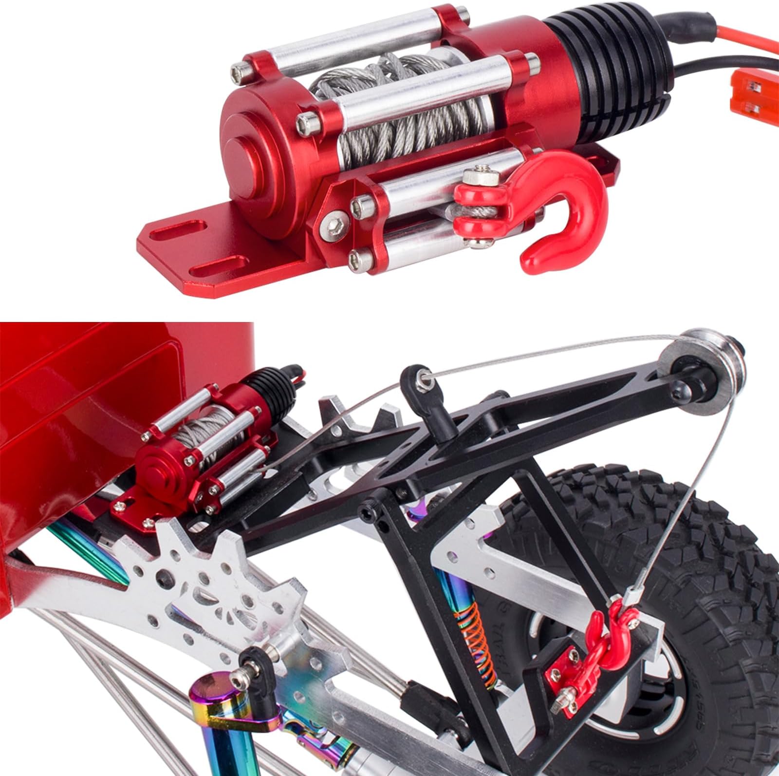 RC Car Winch 1/10 Scale RC Model Vehicle Crawler Winch RC Accessory with Switch Simulated Toy Winch for Axial SCX10 90046 D90 Traxxas TRX4