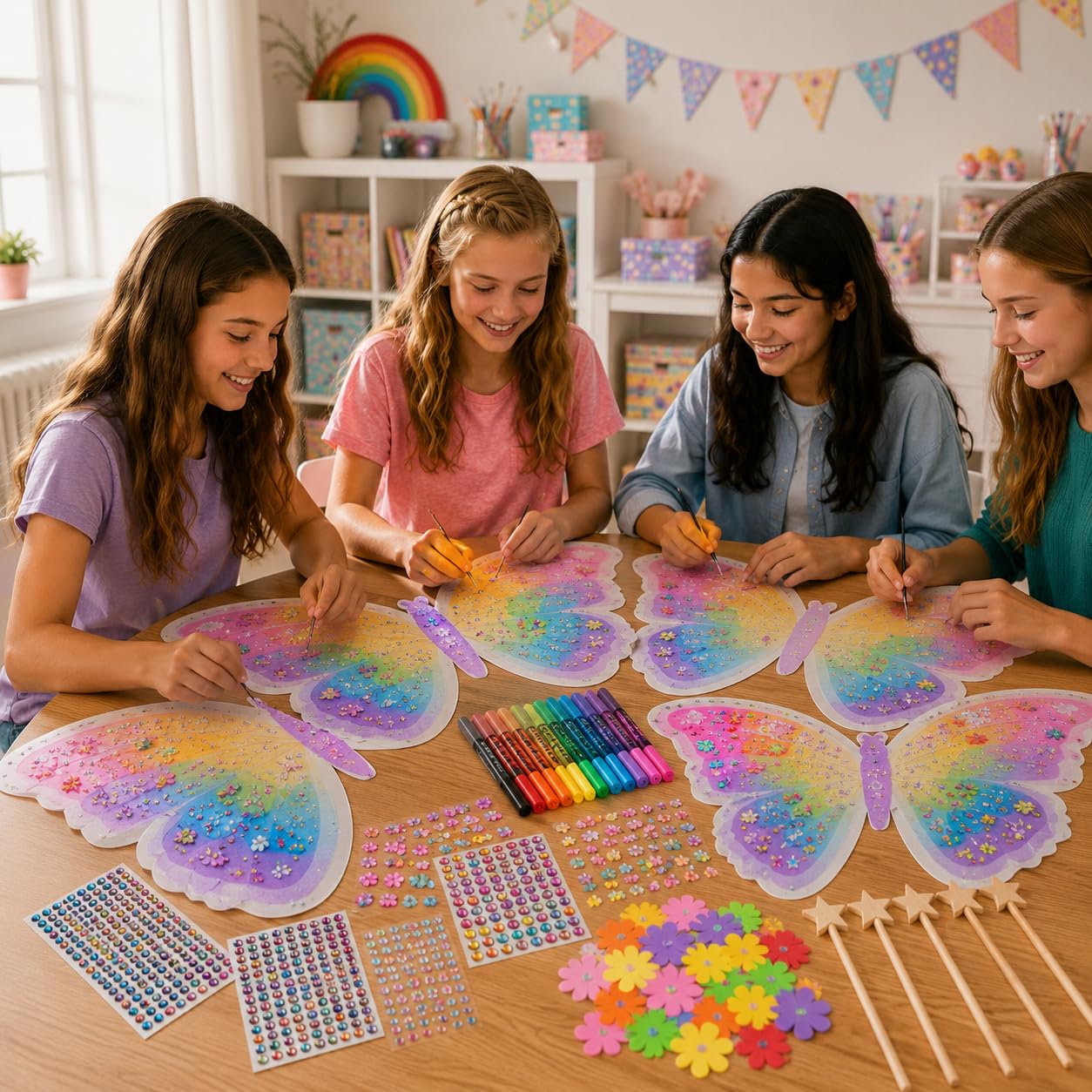 Cinrobiye Set di 12 ali da fata fai da te, kit per colorare le tue ali di farfalla con bacchetta fata, bomboniera per feste di compleanno, travestimento da principessa, giochi di ruolo, regali per