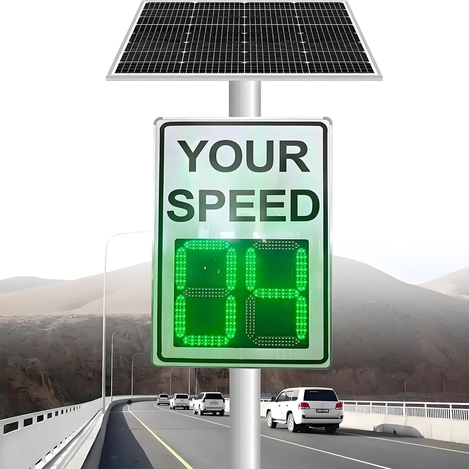 LADECNERHT Solar Radar Speed Sign, 23.6"X35.4" Solar Powered Radar Feedback Sign, Aluminum Solar Led Radar Speed Traffic Signs With Remote Control, 394ft Detection, Ip65