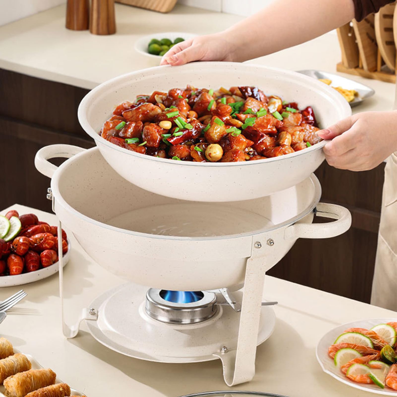 Bandejas Calentadoras Redondas para Buffet Vajilla Transparente | Juego de fuente térmica para buffet Para Recepciones, Banquetes, Celebraciones de Navidad, Año Nuevo, Pascua, Bodas y