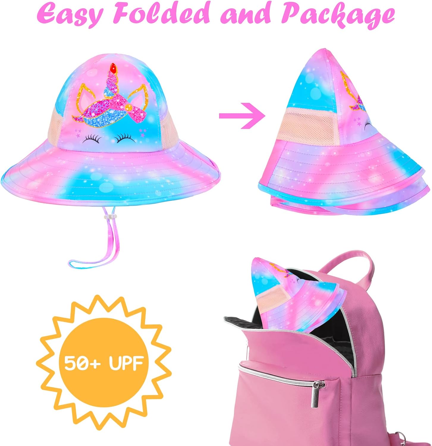 Toddler Sun Hat Kids Sun Hat for Girls UV Protection Summer Hat Ponytail Beach Bucket Cap for 3-8 Years - Image 9