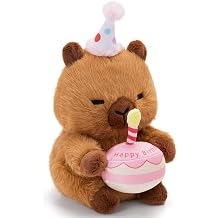 9" Musical Capybara Plush Toy with Birthday Hat Cake Kawaii | Singing Stuffed Soft Decor Gift Party Kids Girls Animal Beautiful Decorative Festive