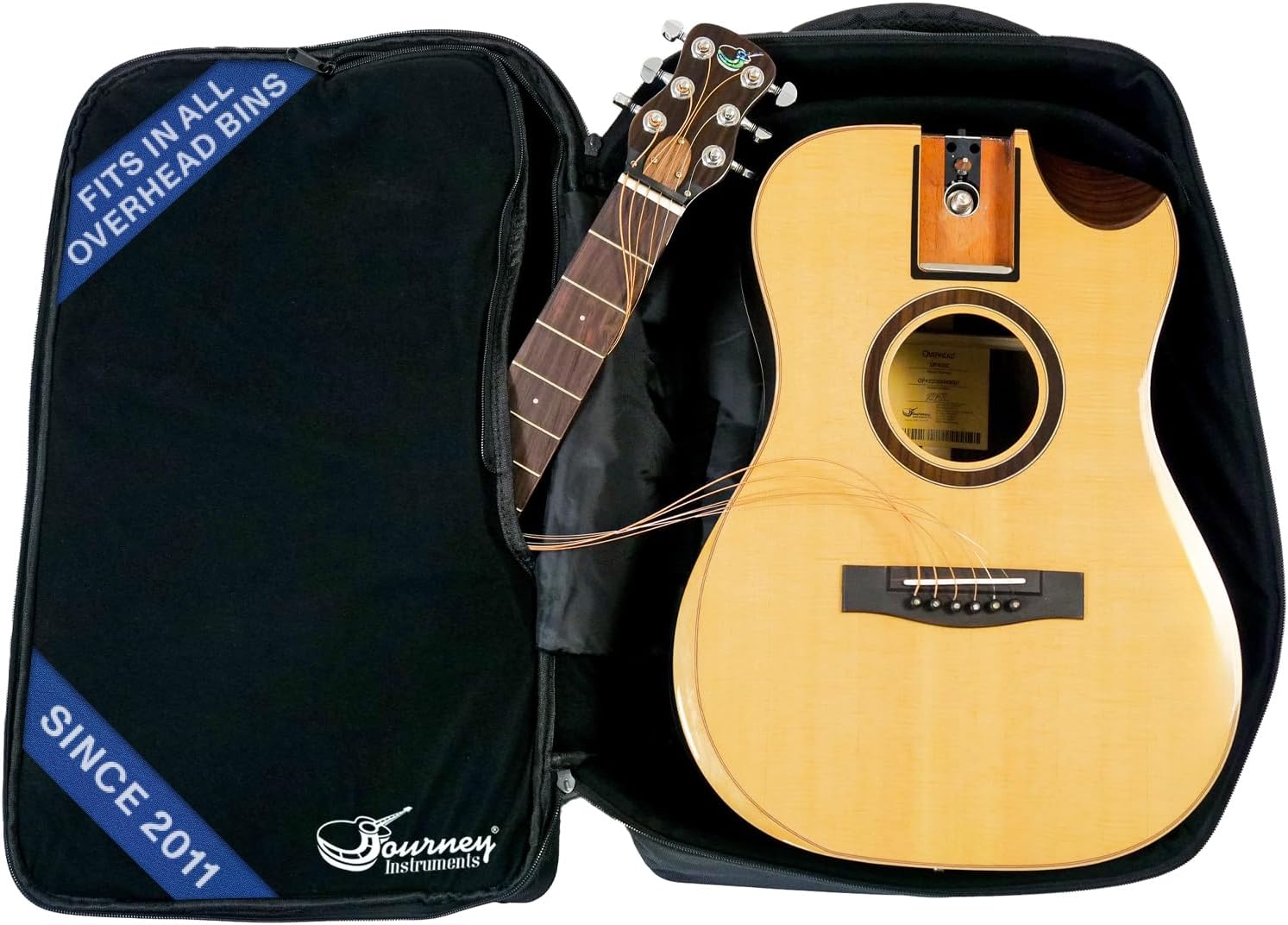 Journey Instruments Solid Sitka Travel Guitar – Upgraded OF422C Traveling Acoustic-Electric Guitar with Collapsible Patented System – Portable Backpack Case (Overhead)