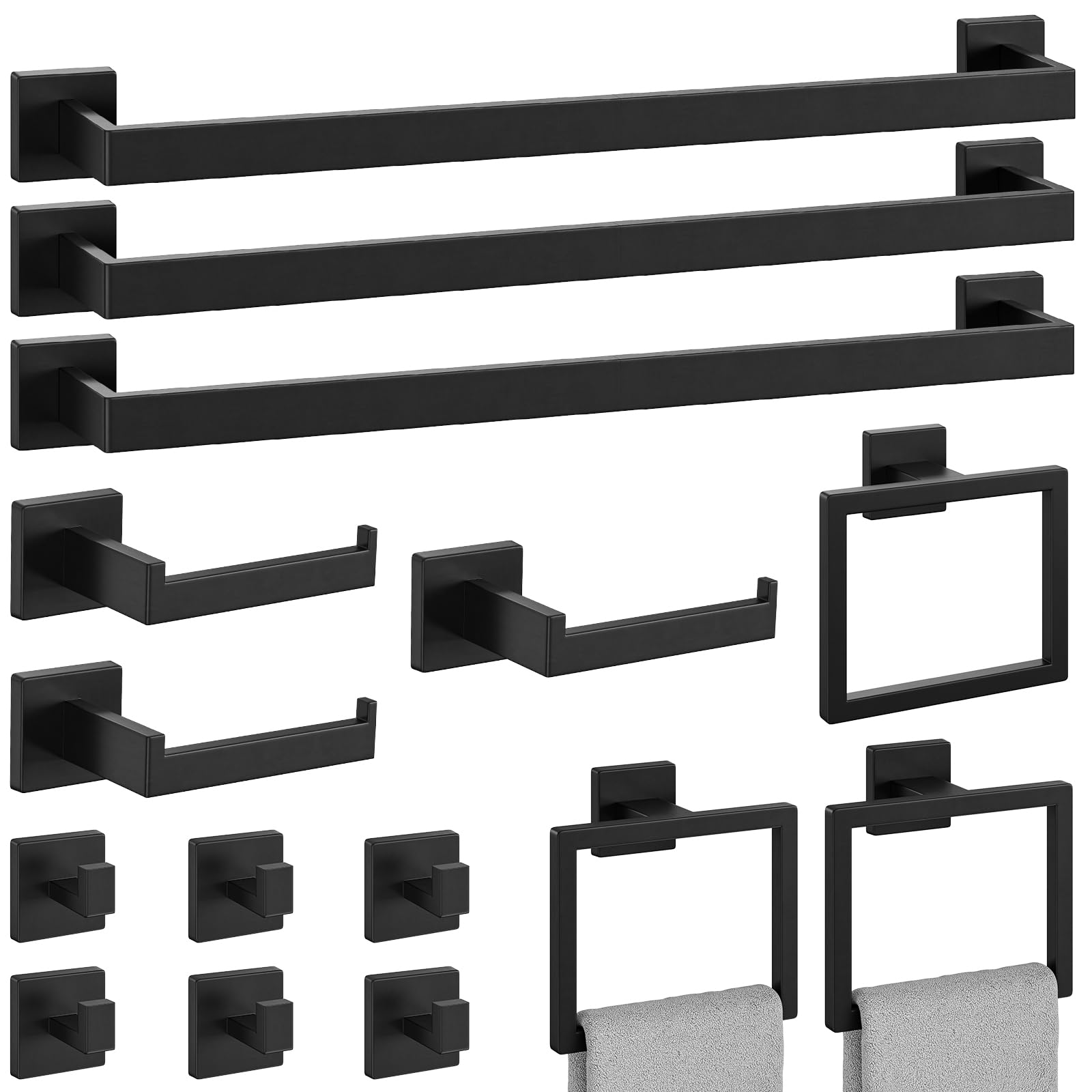 20-Pieces Matte Black Bathroom Accessories Set, 24 Inch Bathroom Hardware Set, SUS304 Stainless Steel Bath Towel Bar Set, Towel Racks for Bathroom Wall Mounted, Modern Bathroom Decor — Amazon image 15