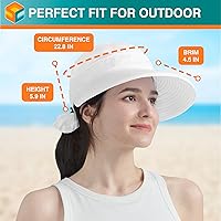 Vista 52 de SUN CUBE Sombrero de sol para mujer para protección UV al aire libre, sombrero de sol de ala ancha, cola de caballo, sombrero de playa convertible