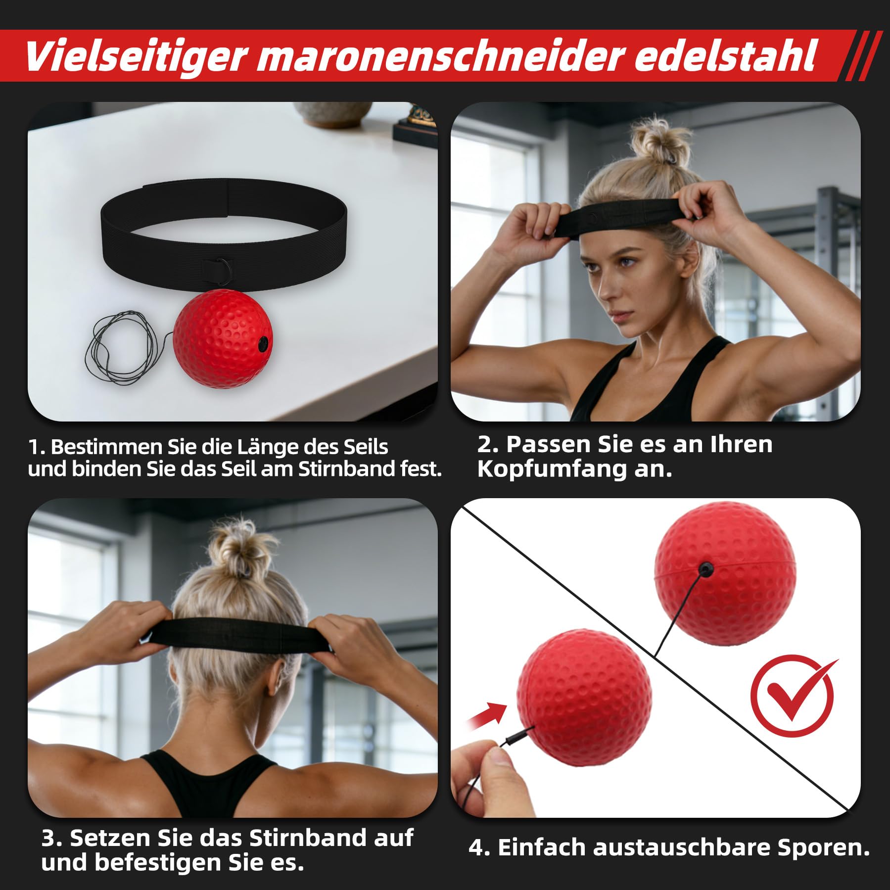 Banda para la Cabeza con Pelota de Reacción,Entrenador de Reflejos Ajustable para Boxeo, Mejora la Velocidad, Enfoque y Coordinación Mano-Ojo, Entrenamiento en Casa